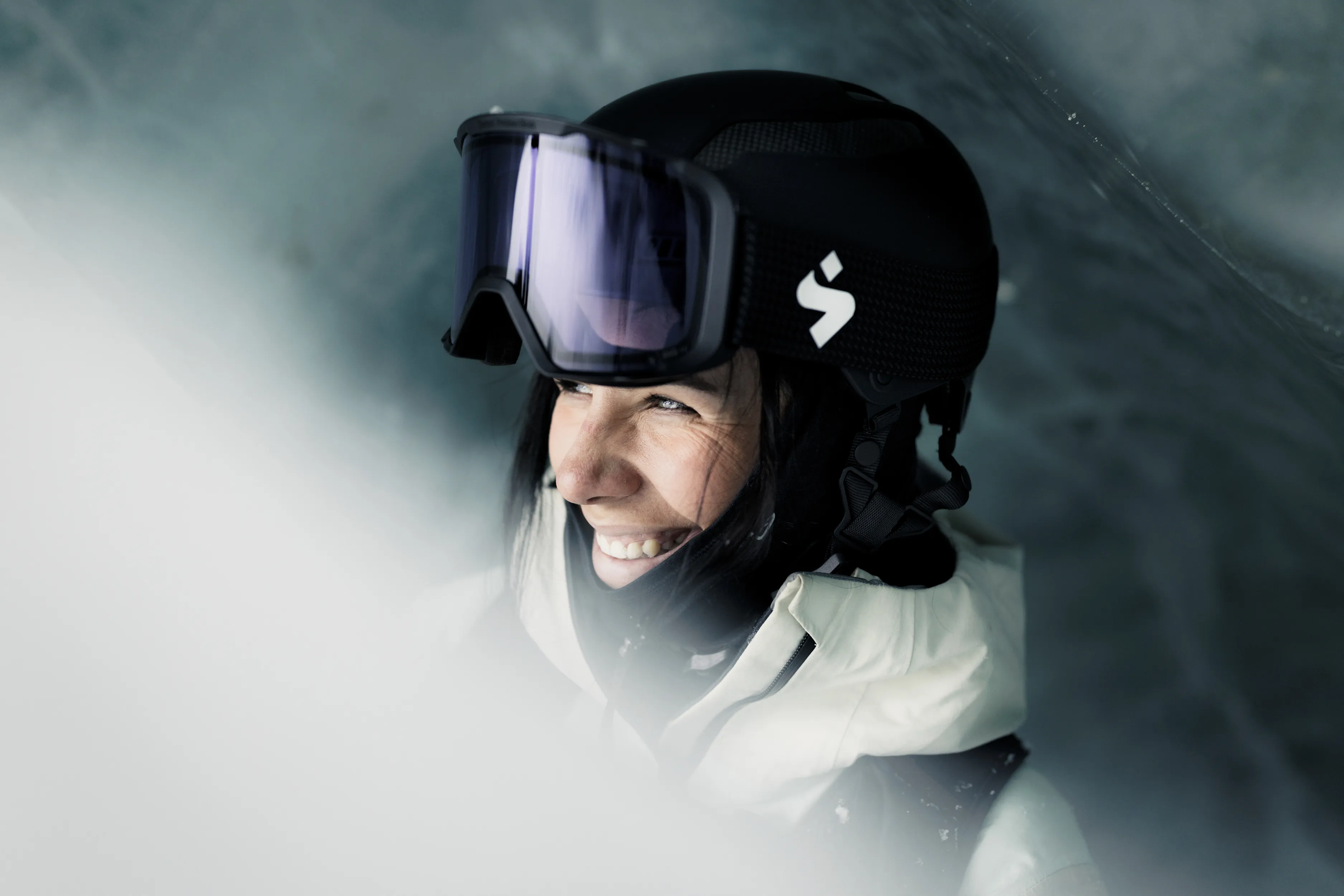 Accessories, Goggles, Helmet, Person, Smile