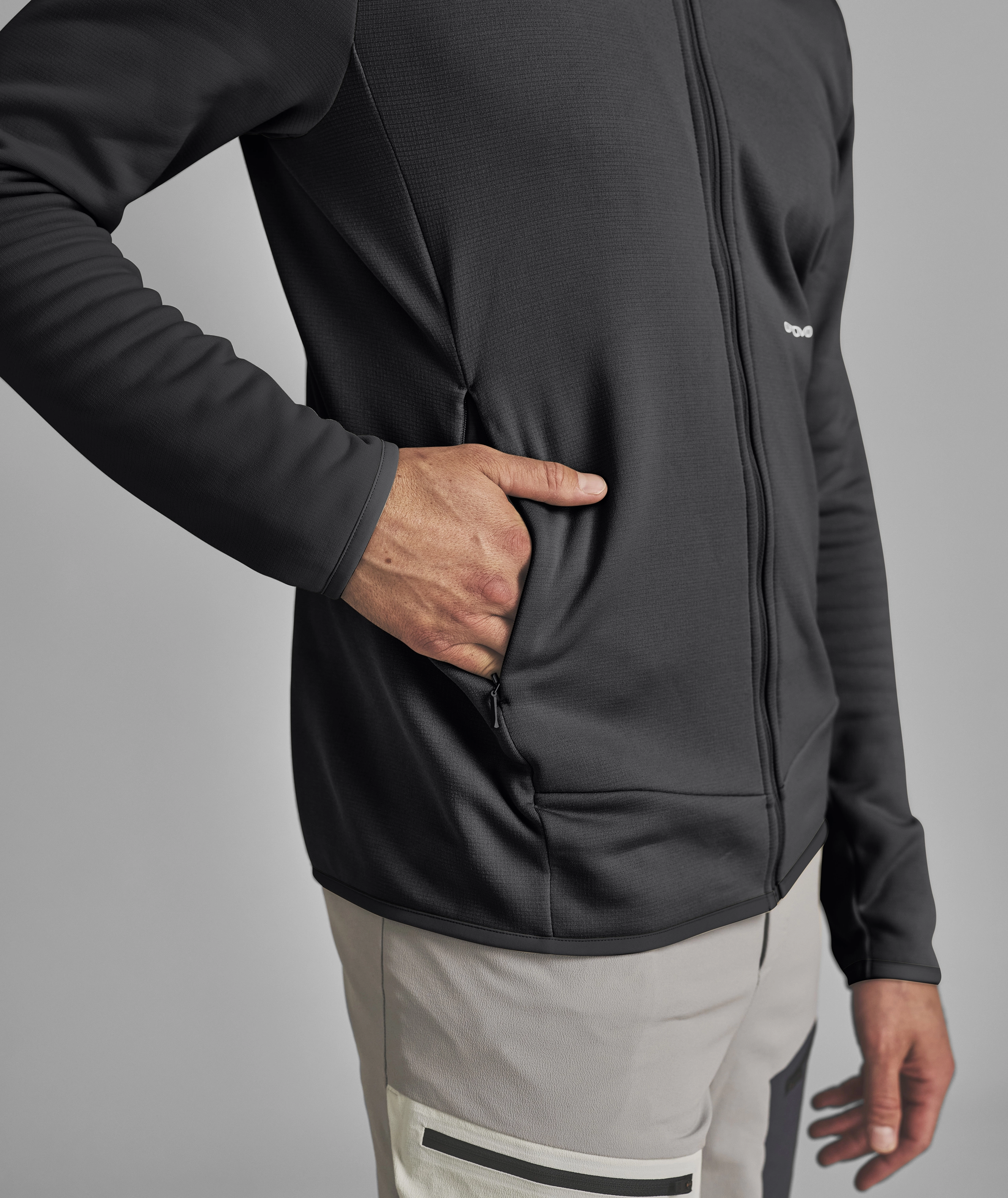 FLEECE LIGHT HOODY M hoodie, zip collar, pocket, dark gray, softshell