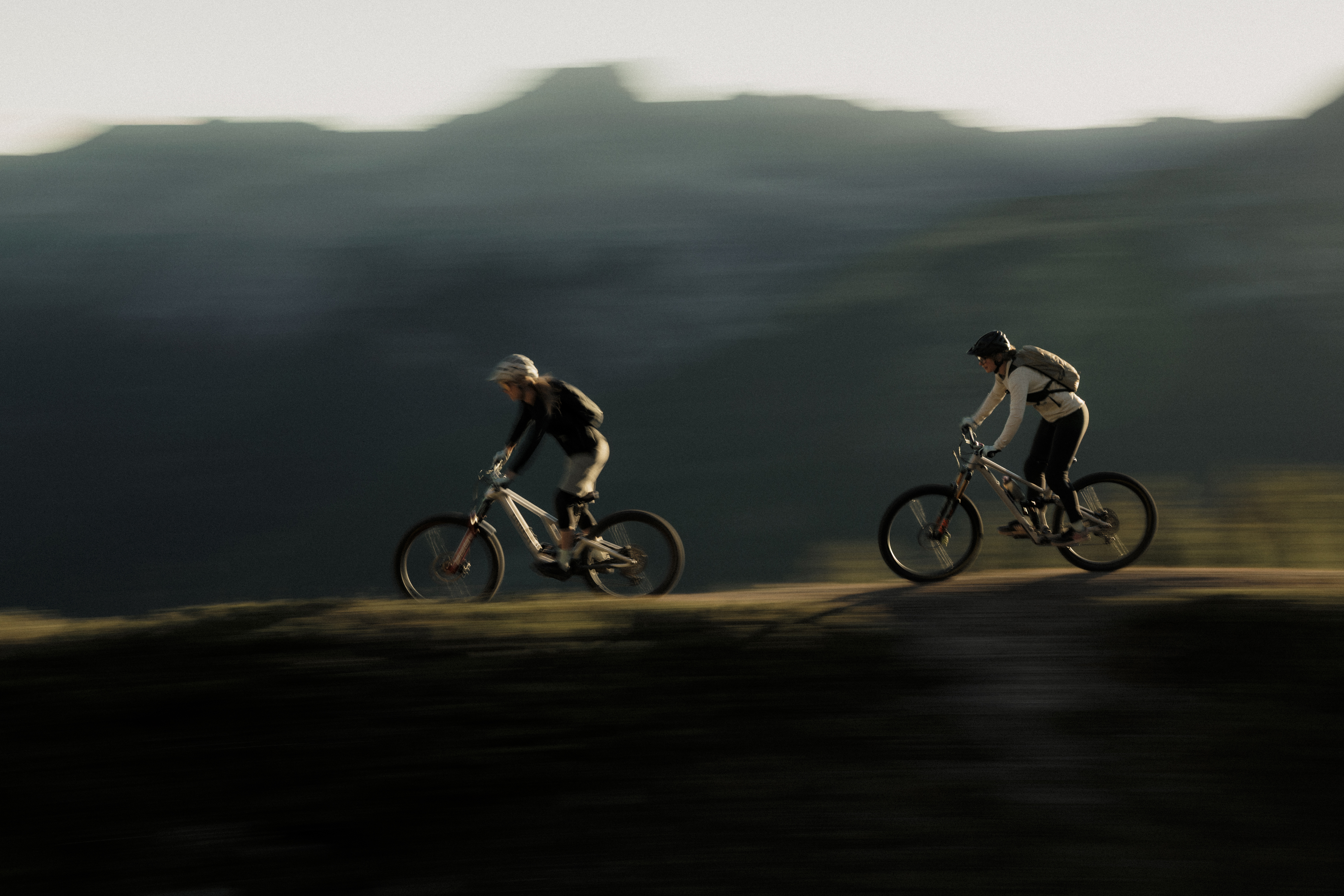 mountain bike, bicycle, two riders, outdoor, trail