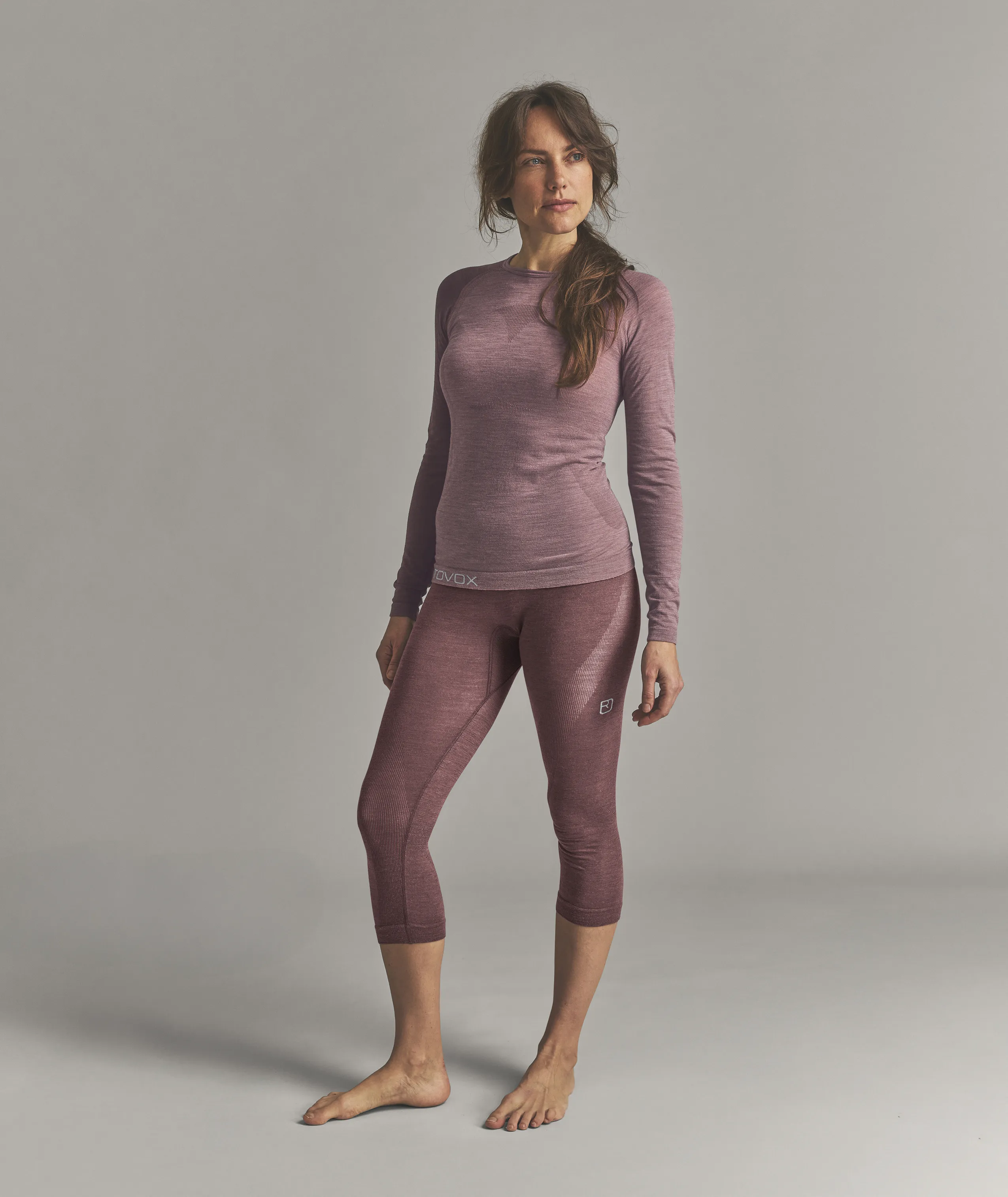 long-sleeve top, leggings, solid color, mauve, athleisure