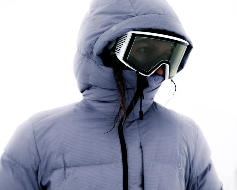 Coat, Jacket, Hood, Goggles, Person