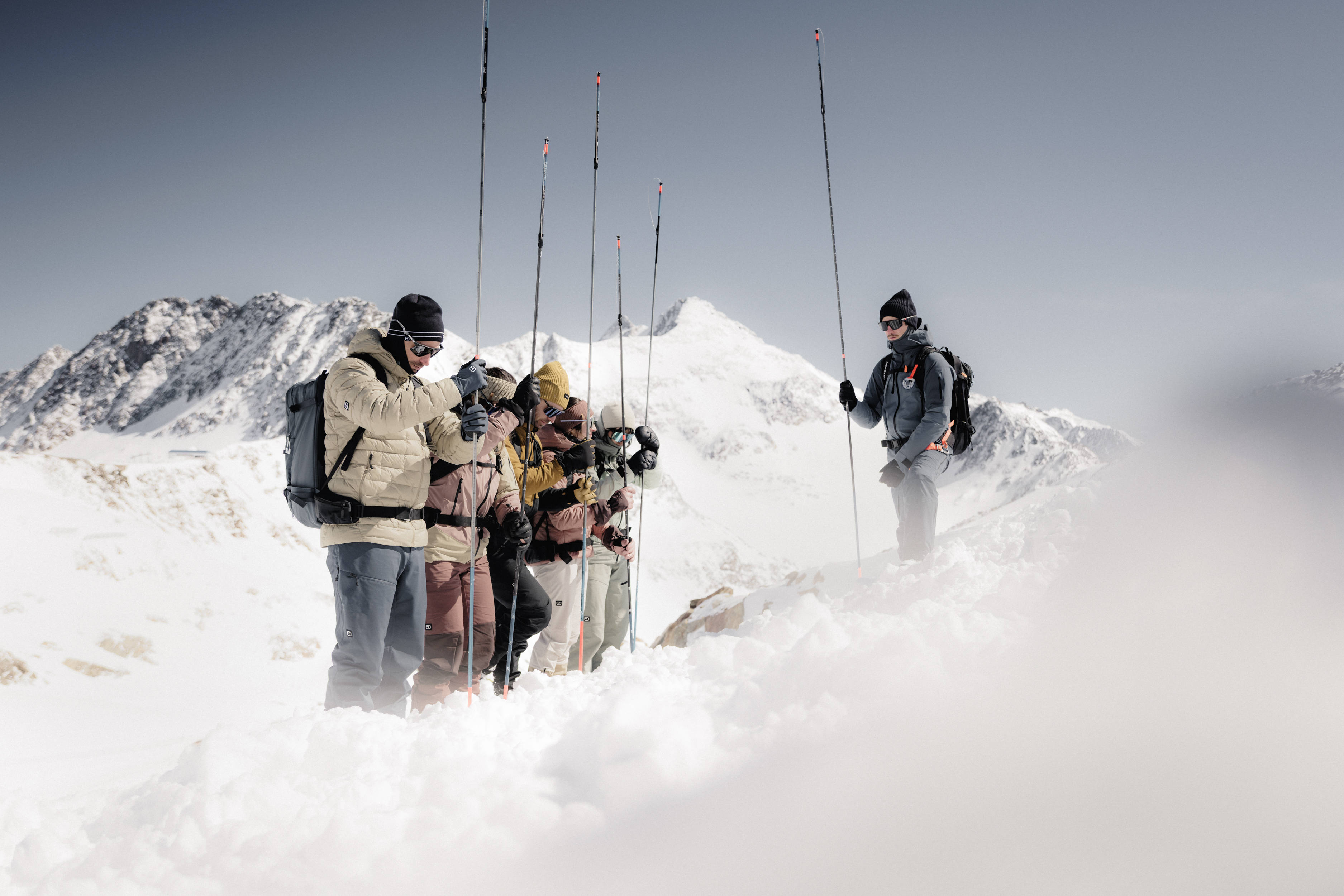 skiing, group, snow, hiking, mountains
