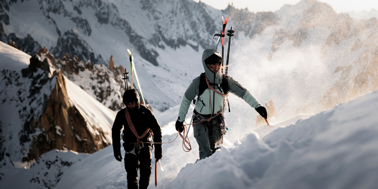 ski mountaineering, skiers, snow gear, mountain climbing, winter apparel