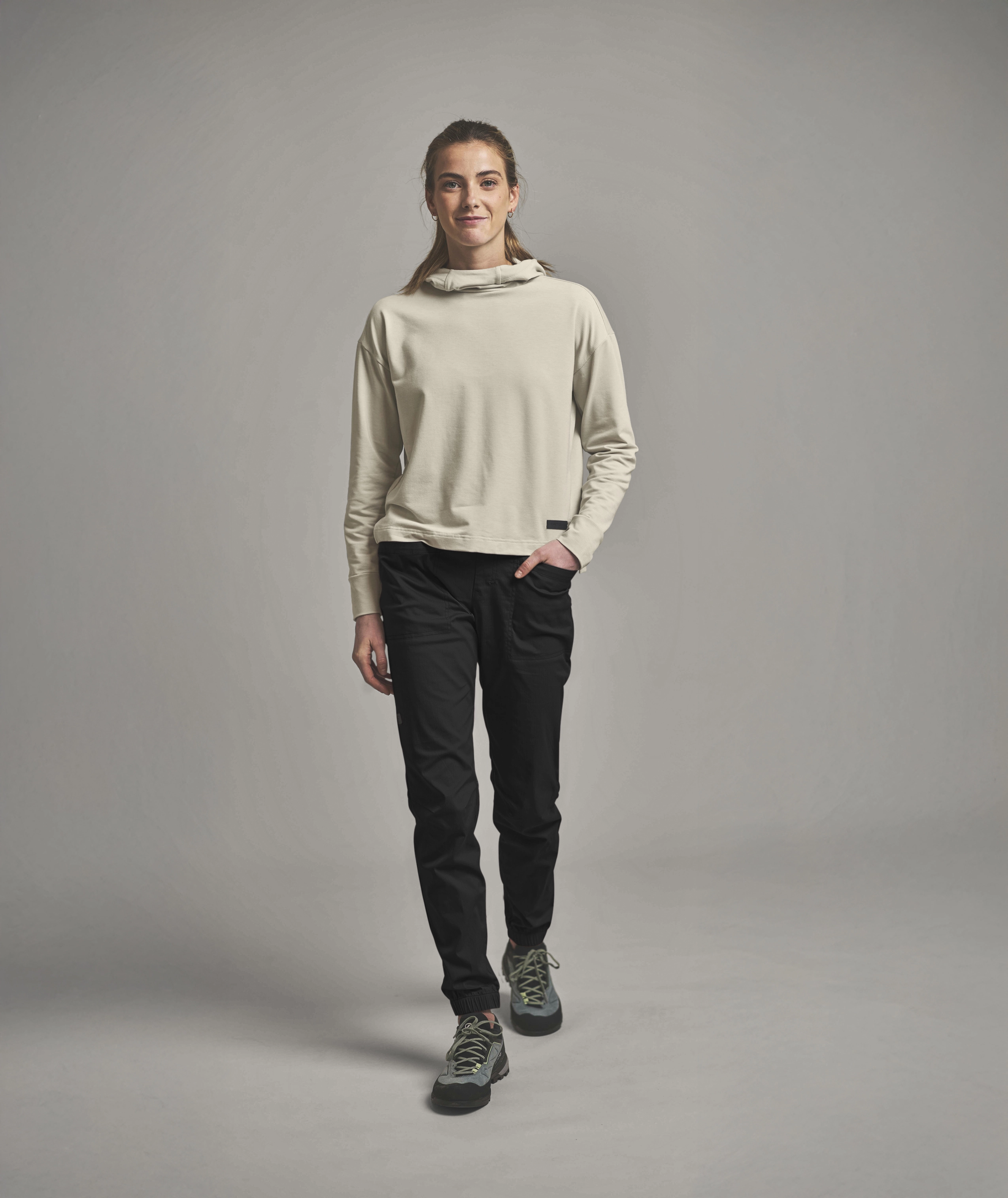 AFFINITY PANTS W hoodie, beige, long-sleeve, pockets, tunic