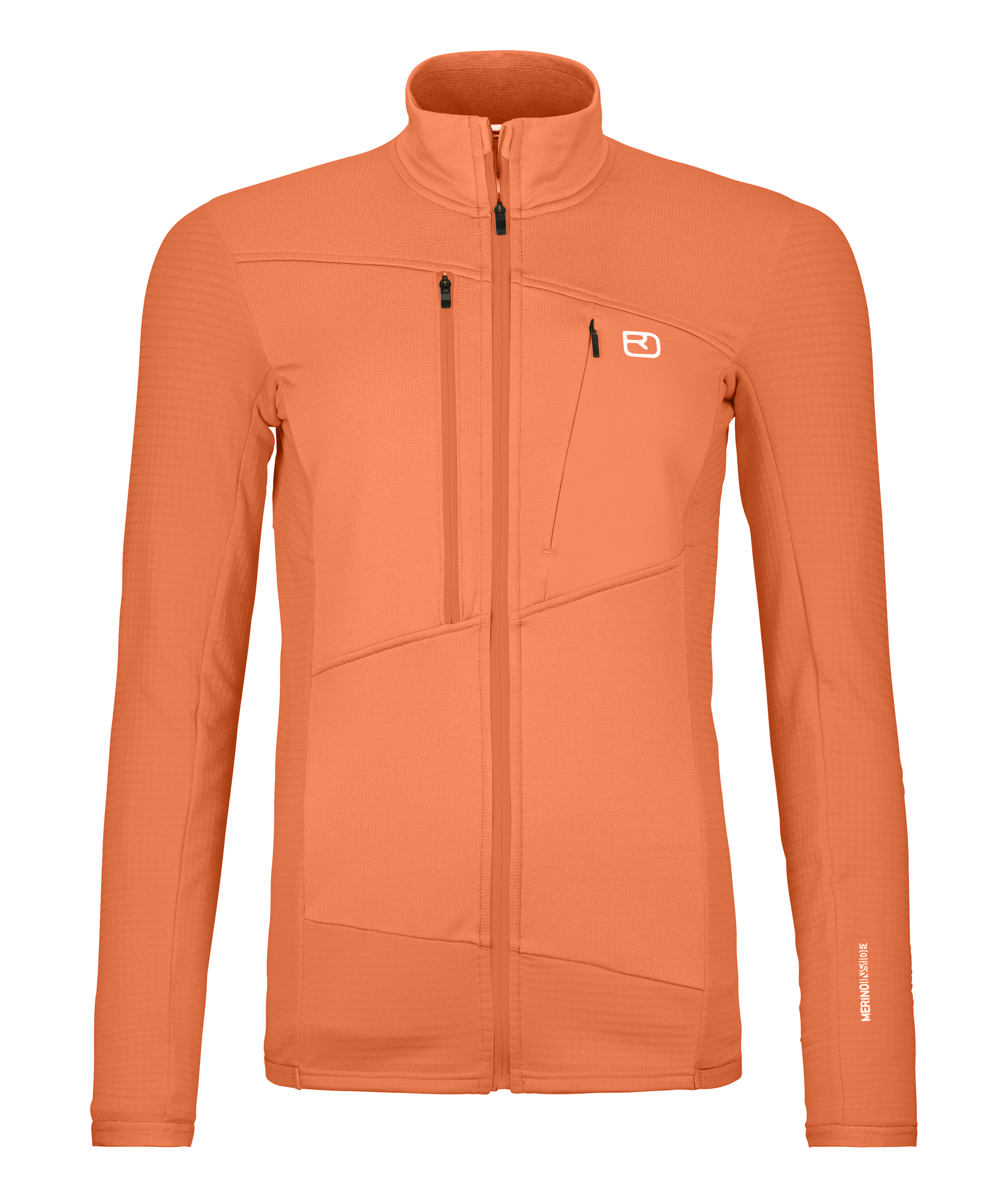 FLEECE GRID JACKET W fleece jacket, zip sweater, softshell, orange, pocket