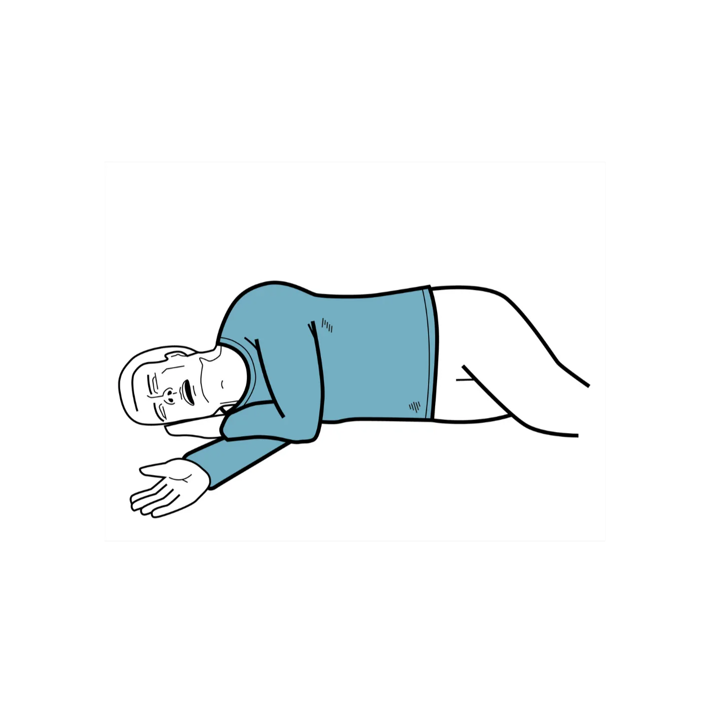 person, lying, sleeping, blue-shirt, pillow-free, lying, repose, sleeping, person, blue-shirt, laying, person, emergency, first aid, unknown-illness, lying down, sleeping, person, blue shirt, pillow absent