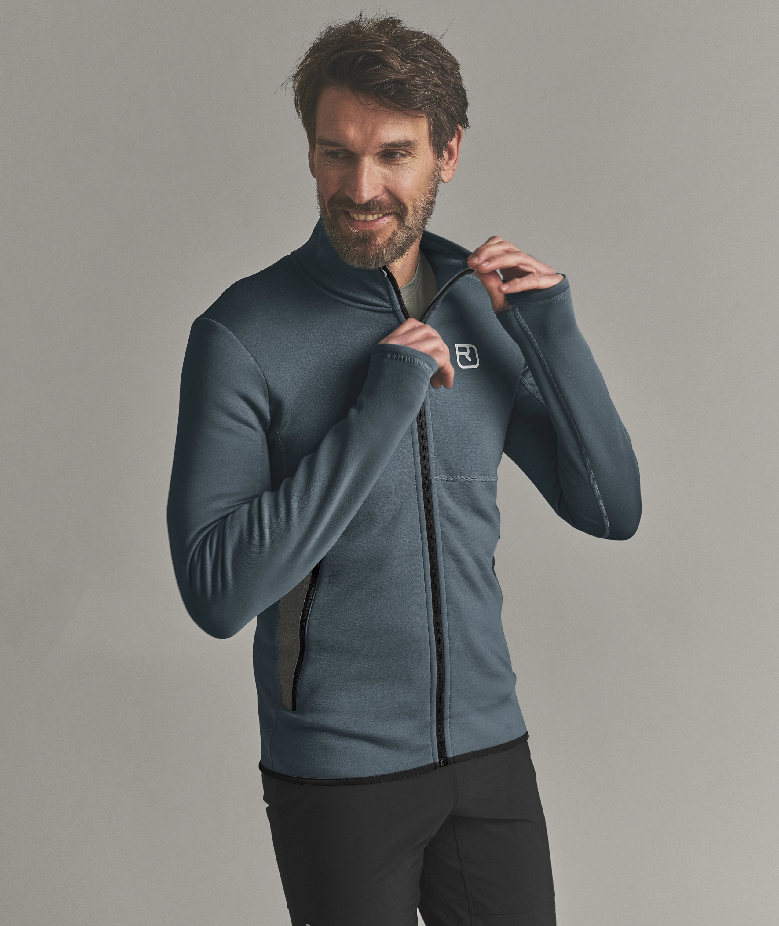 FLEECE JACKET M fleece jacket, zipper, full-zip, long-sleeve, blue-gray