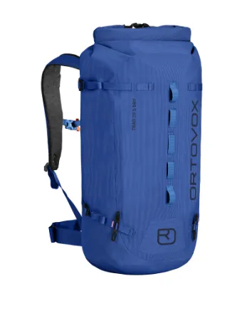 backpack, hydration pack, blue, folding strap, roll-top
