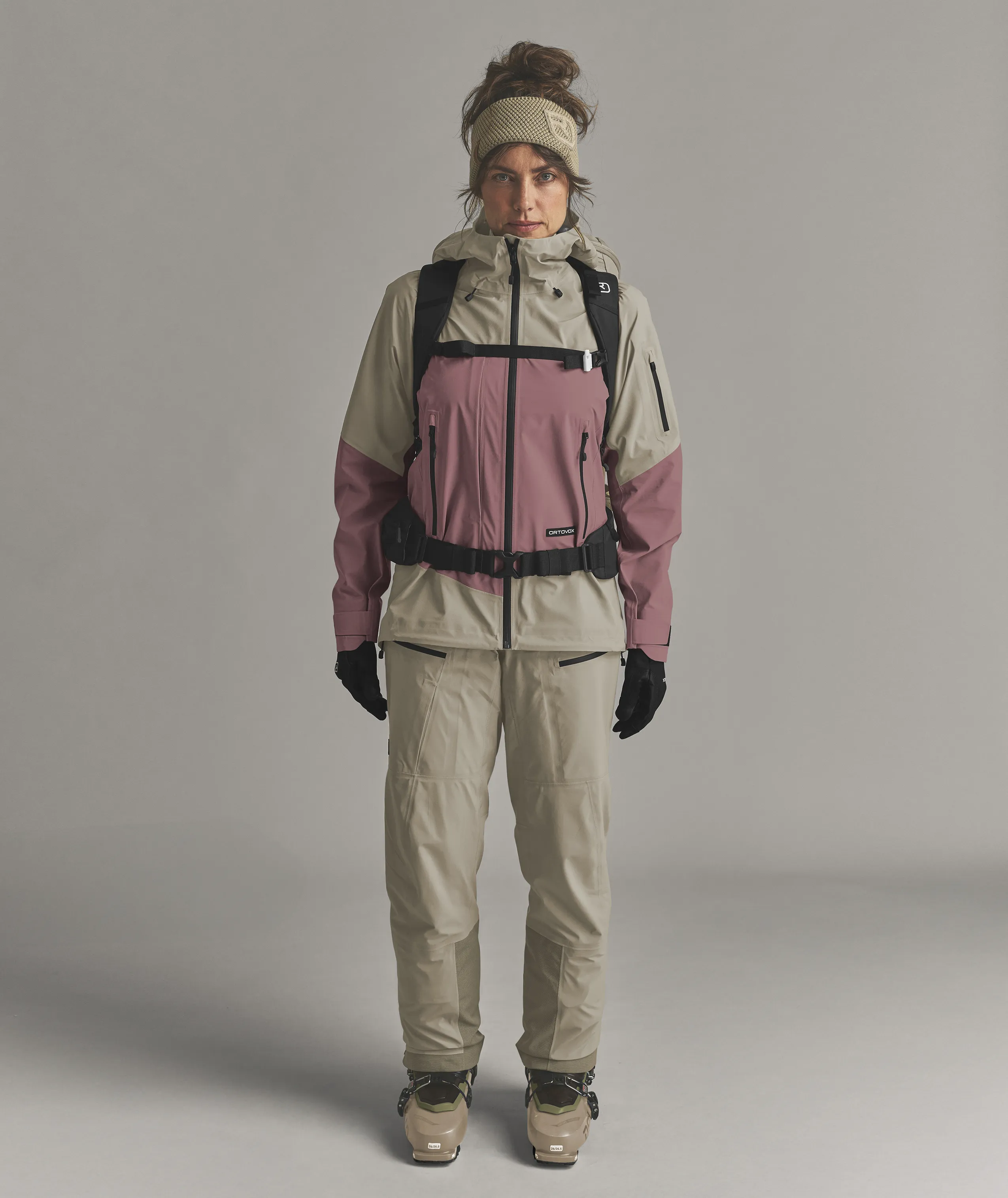 HAUTE ROUTE 38 S ski jacket, softshell, color block, beige pink, hiking pants