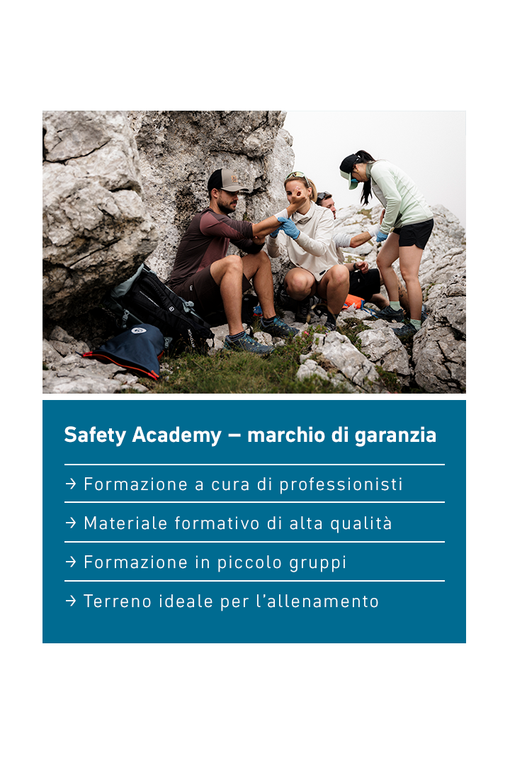 outdoor, rocky terrain, hikers, group training, blue banner text