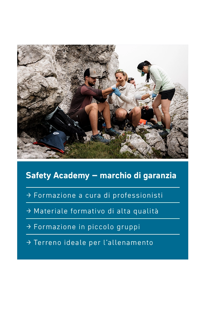 outdoor, rocky terrain, hikers, group training, blue banner text