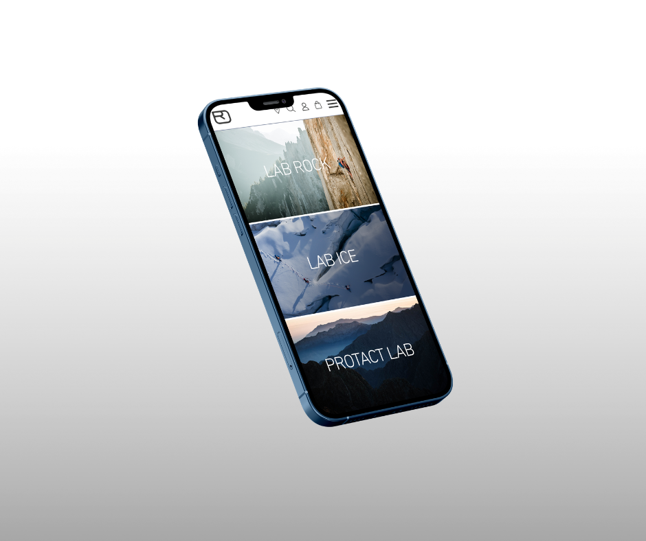 smartphone, blue frame, three-panel layout, landscape photos, mobile app interface