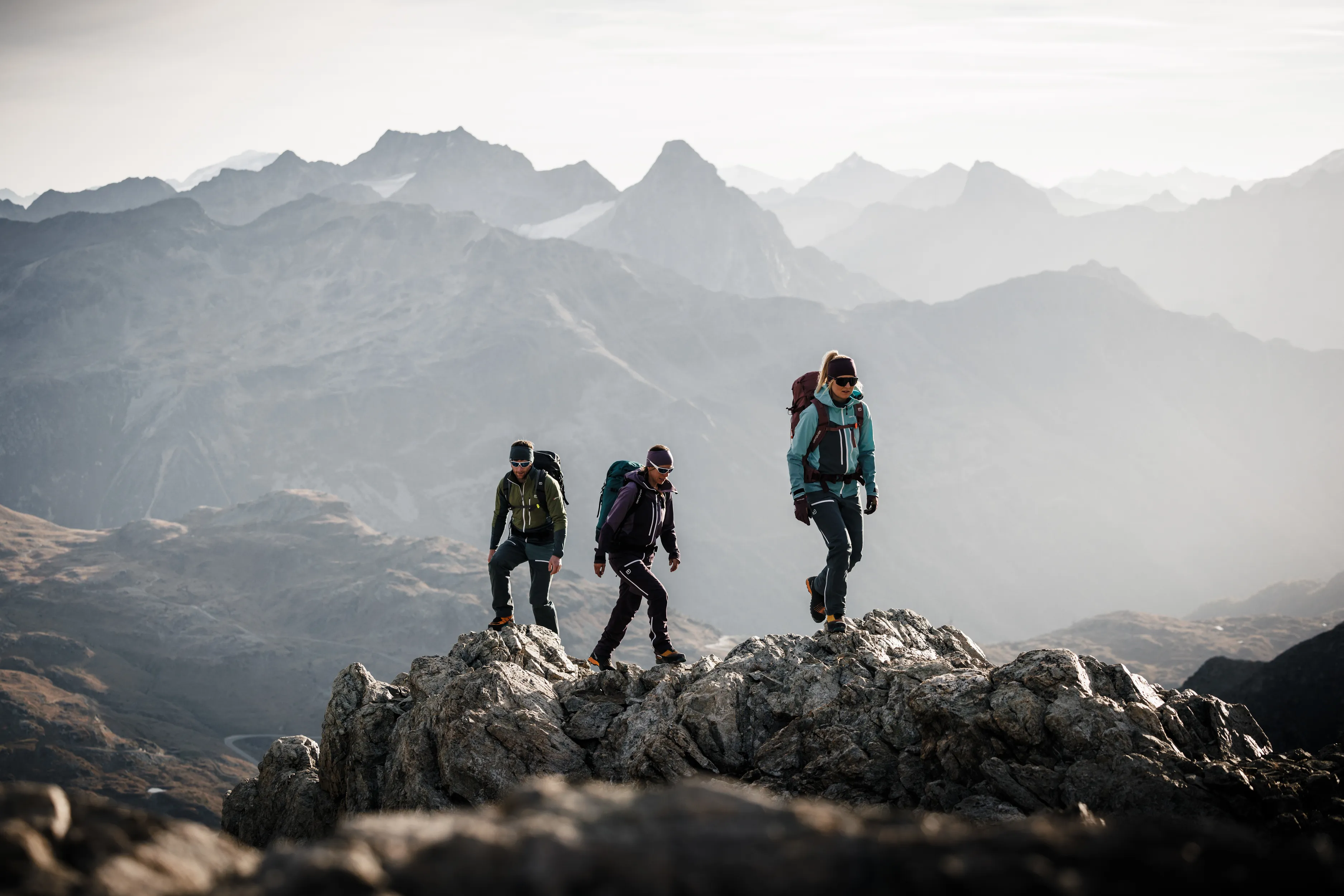 mountain, hiking, group, backpacks, rocks