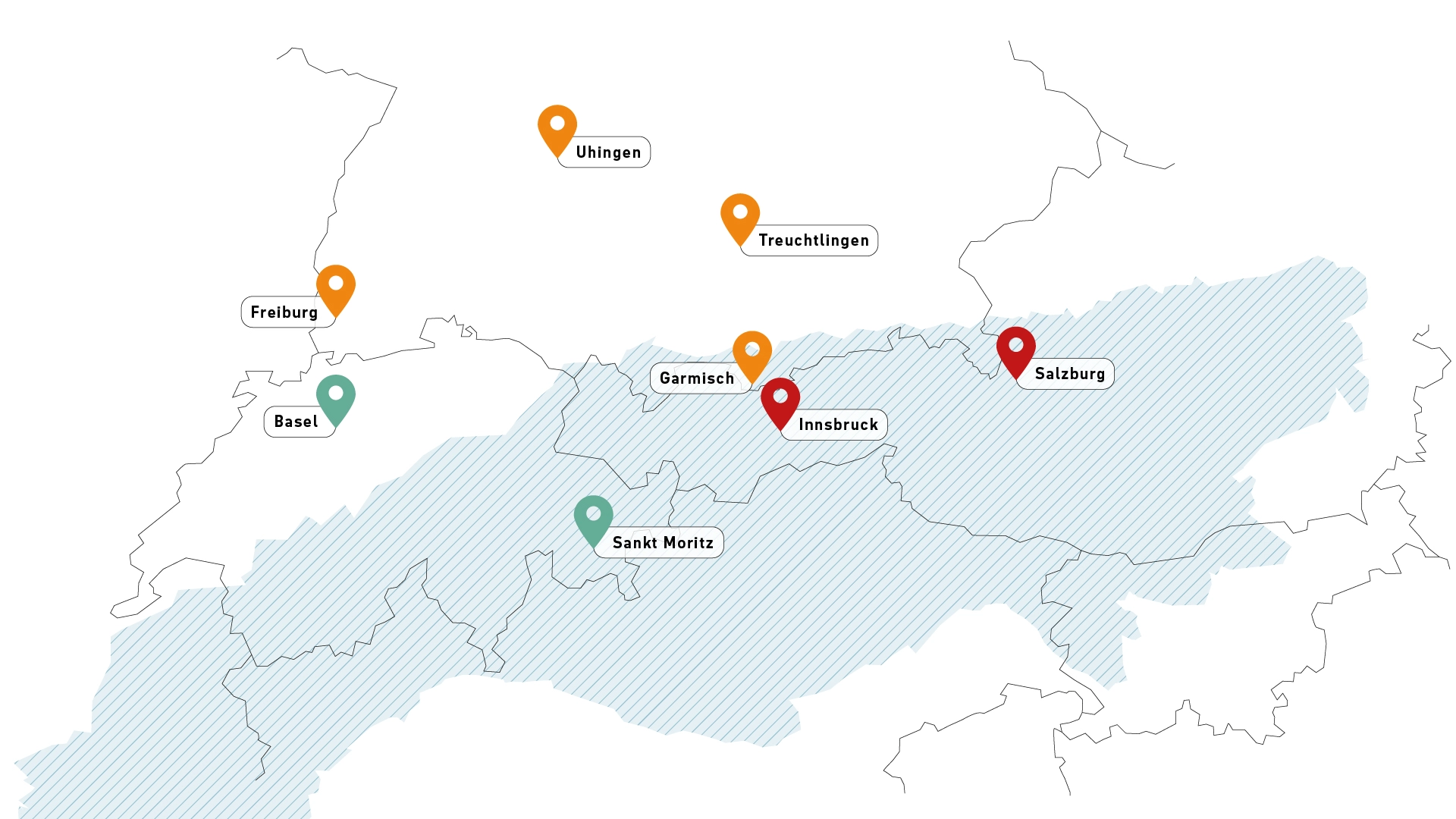 260212_Karte_Kursseiten_SZE_MTBundFirstAid_1920x1080_(1) map, locations, Switzerland, Austria, cities