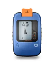 glucose meter, digital meter, portable device, blue case, orange test strip holder