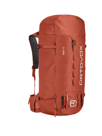 Trad-28 backpack, hiking backpack, orange, front pocket, compression straps