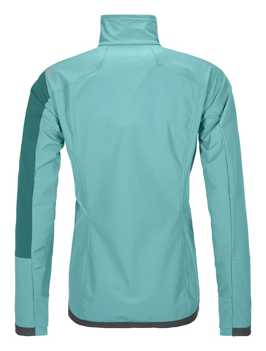 BERRINO JACKET W Coat, Long Sleeve, Sleeve, Jacket, Shirt, Coat, Long Sleeve, Sleeve, Jacket, Shirt, jacket, softshell, turquoise, long-sleeve, back view