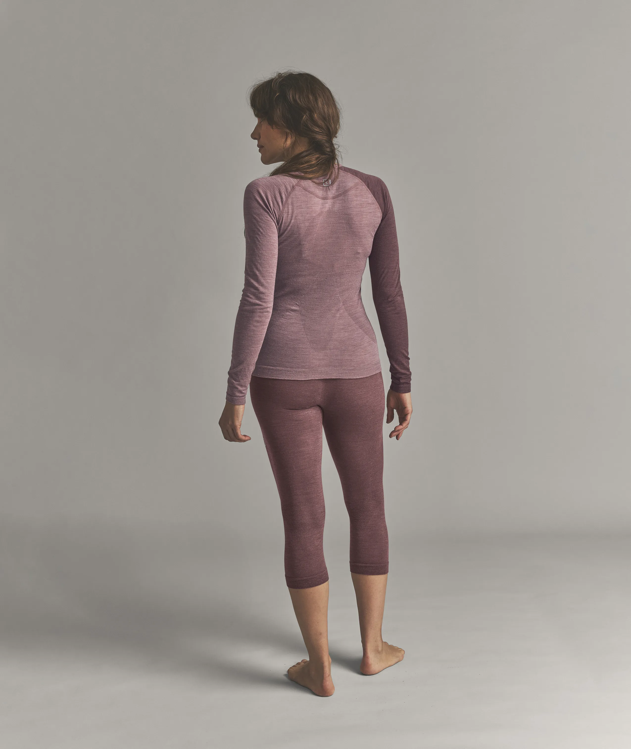 thermal top, long sleeve, purple, stretch pants, mesh knit