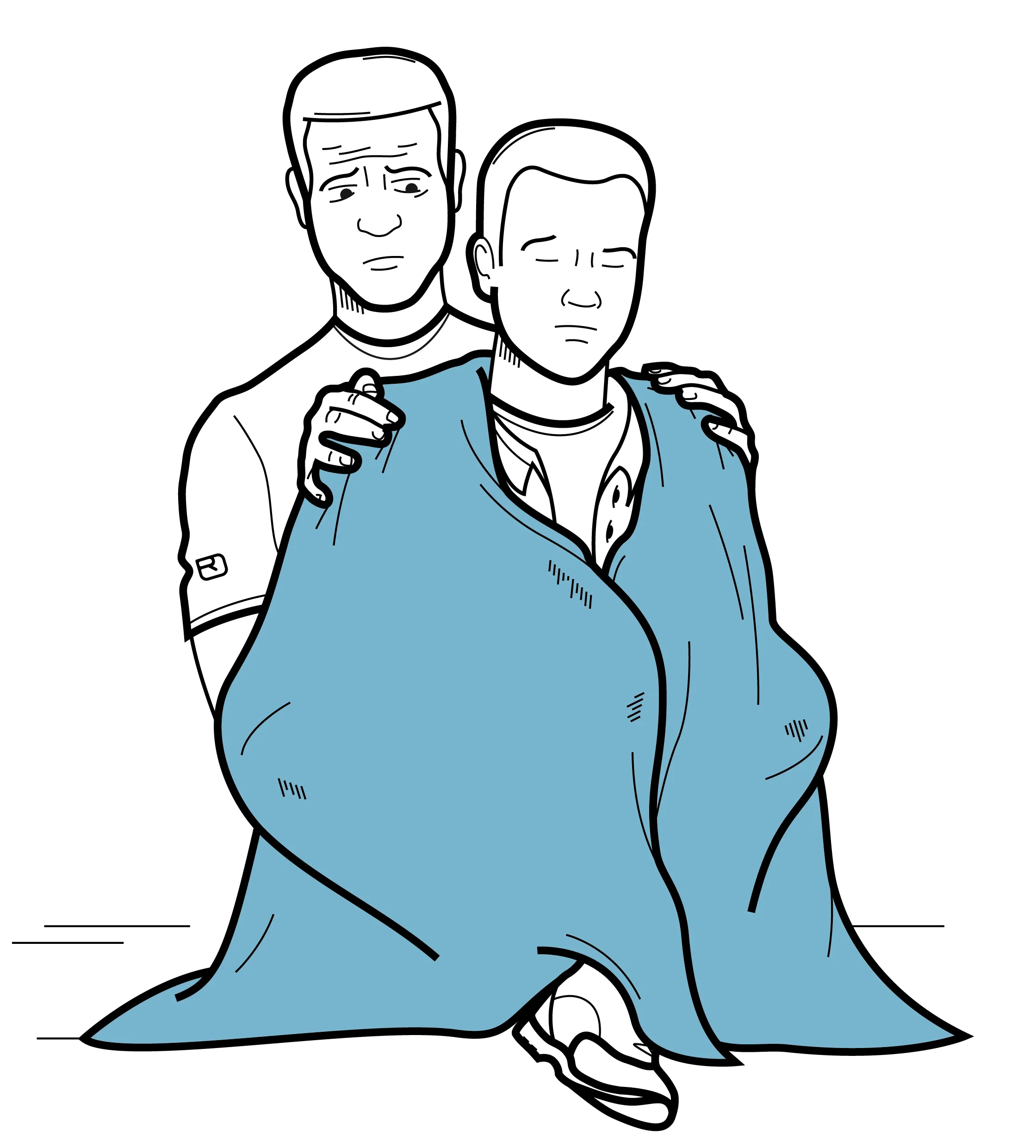 blanket, two people, comforting, holding, indoor scene