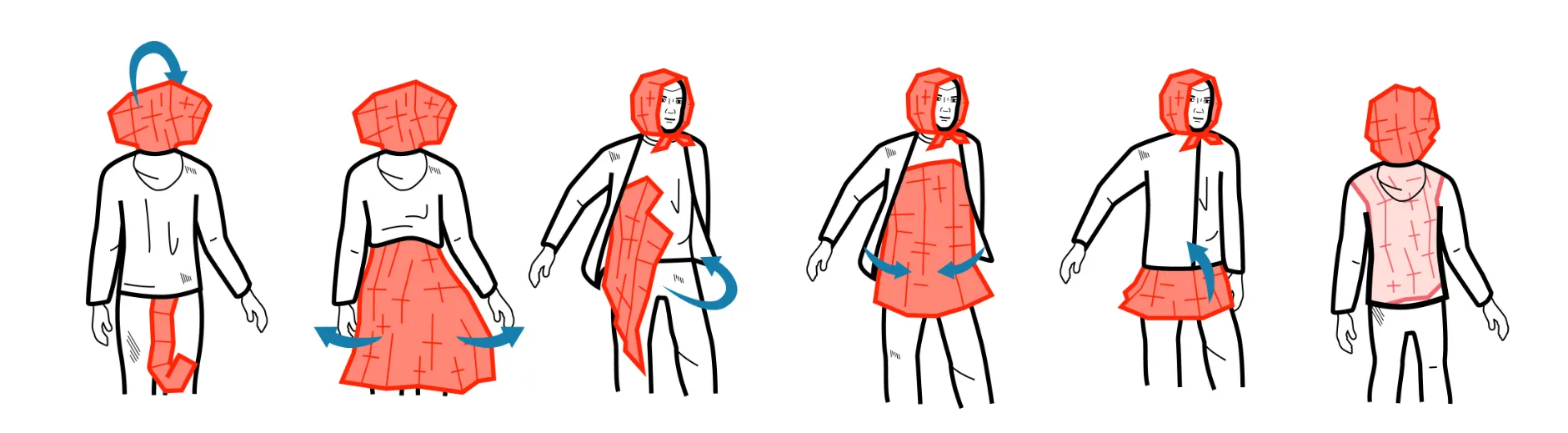 cloak, hood, red scarf, cape, illustration