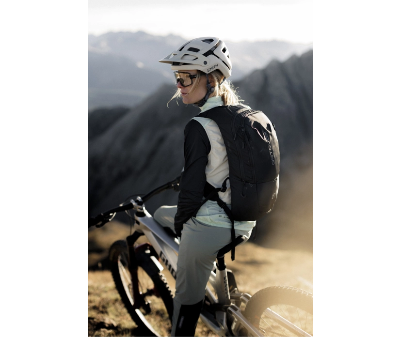 cycling, mountain bike, helmet, backpack, mountain landscape