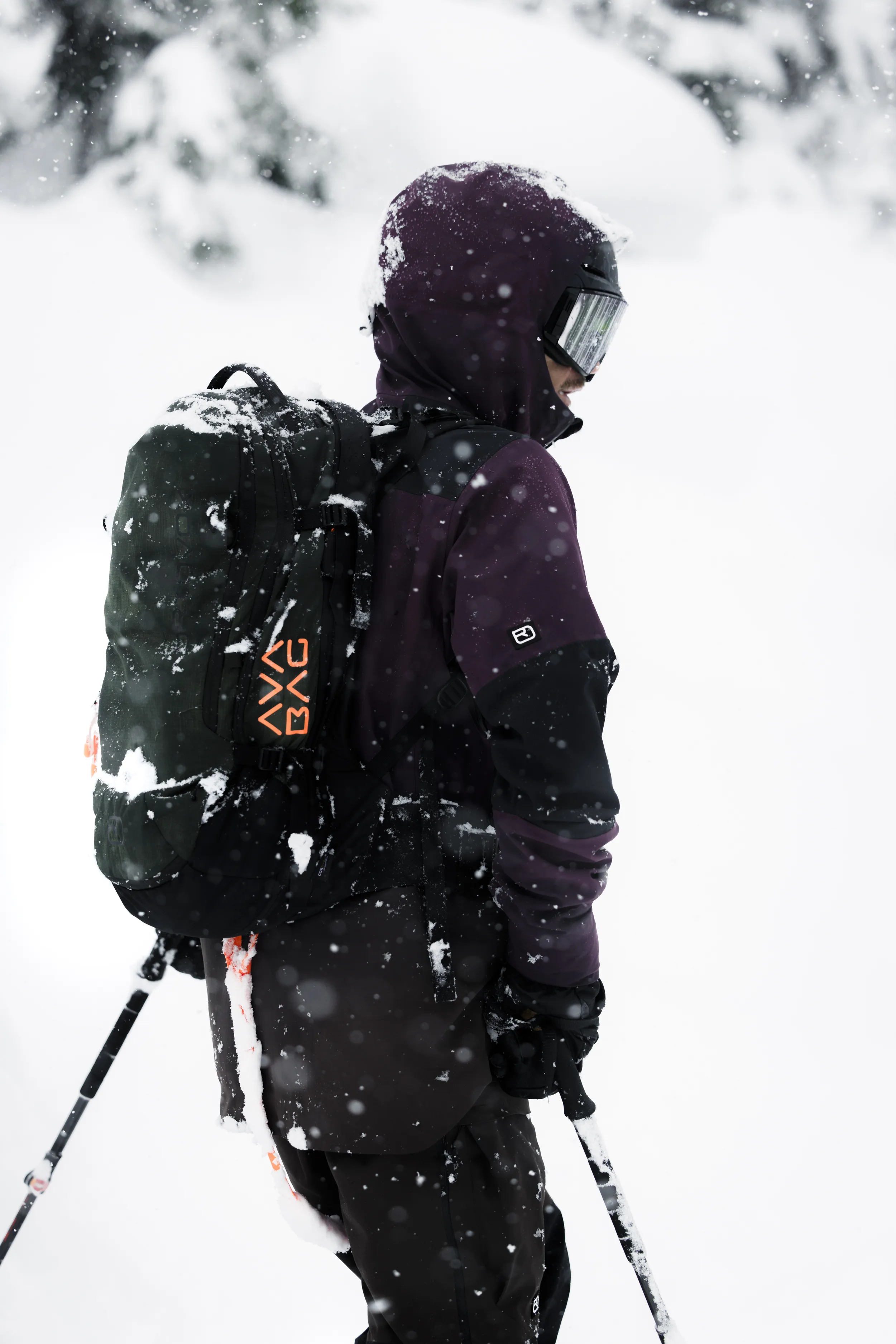 backpack, snow, jacket, ski, gloves