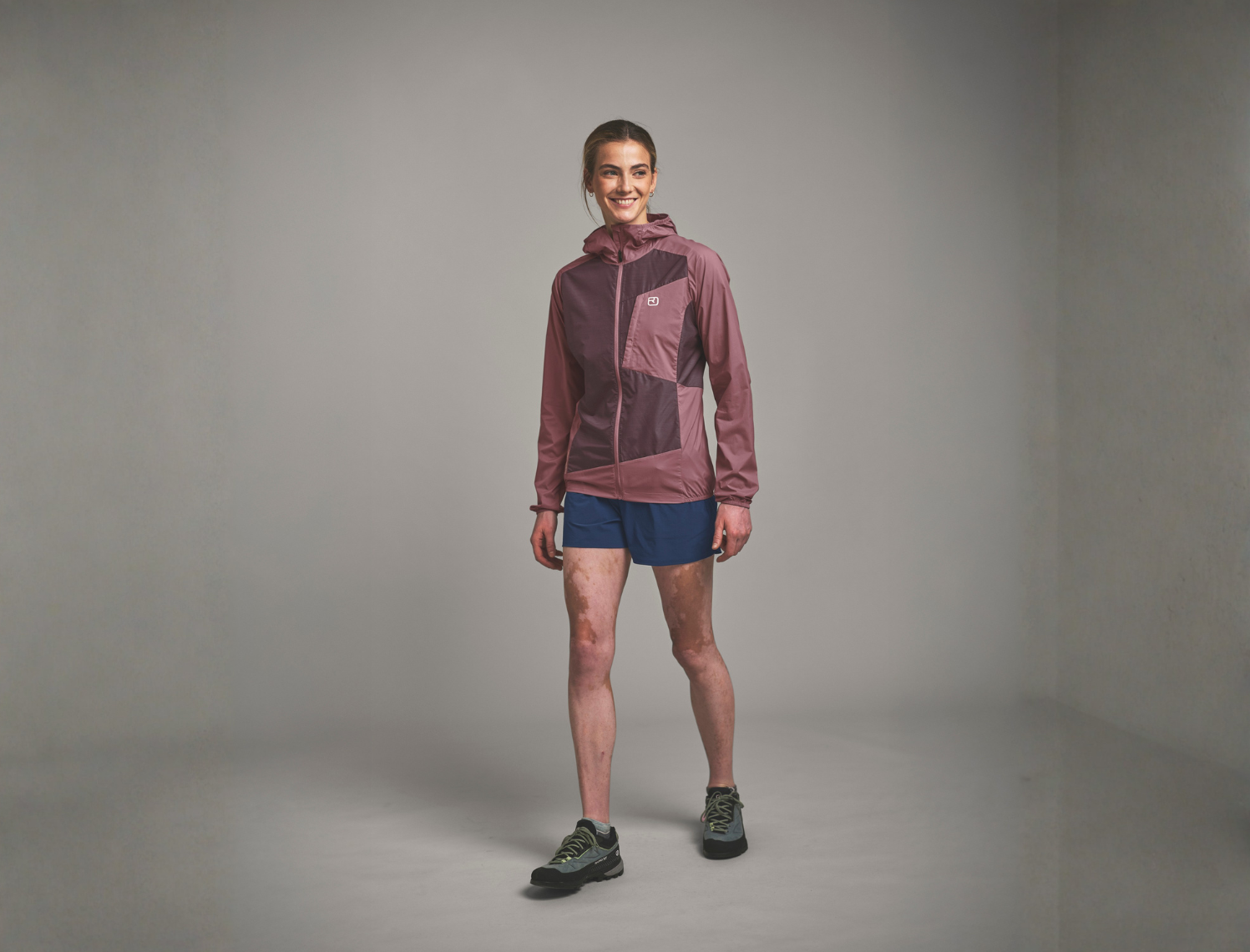 jacket, windbreaker, pink, purple, shorts
