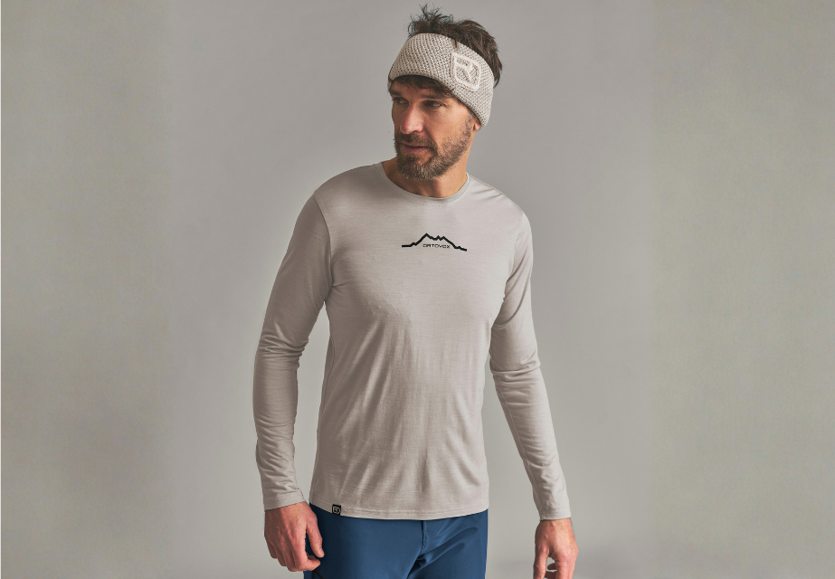 ORTOVOX_Startseite_Teaser_Shirts_Tops long-sleeve, shirt, light-gray, mountain-logo, headband