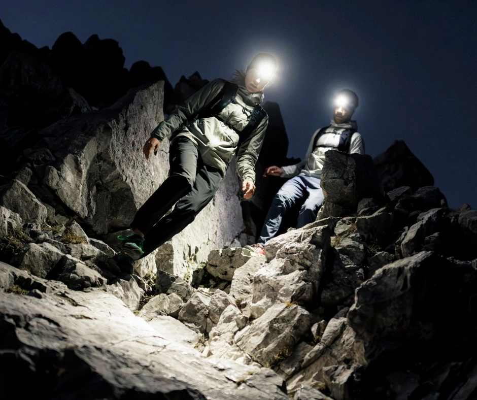 ORTOVOX_Startseite_Brand_Header_Mobile hiking, mountaineering, rocky trail, night hike, headlamp