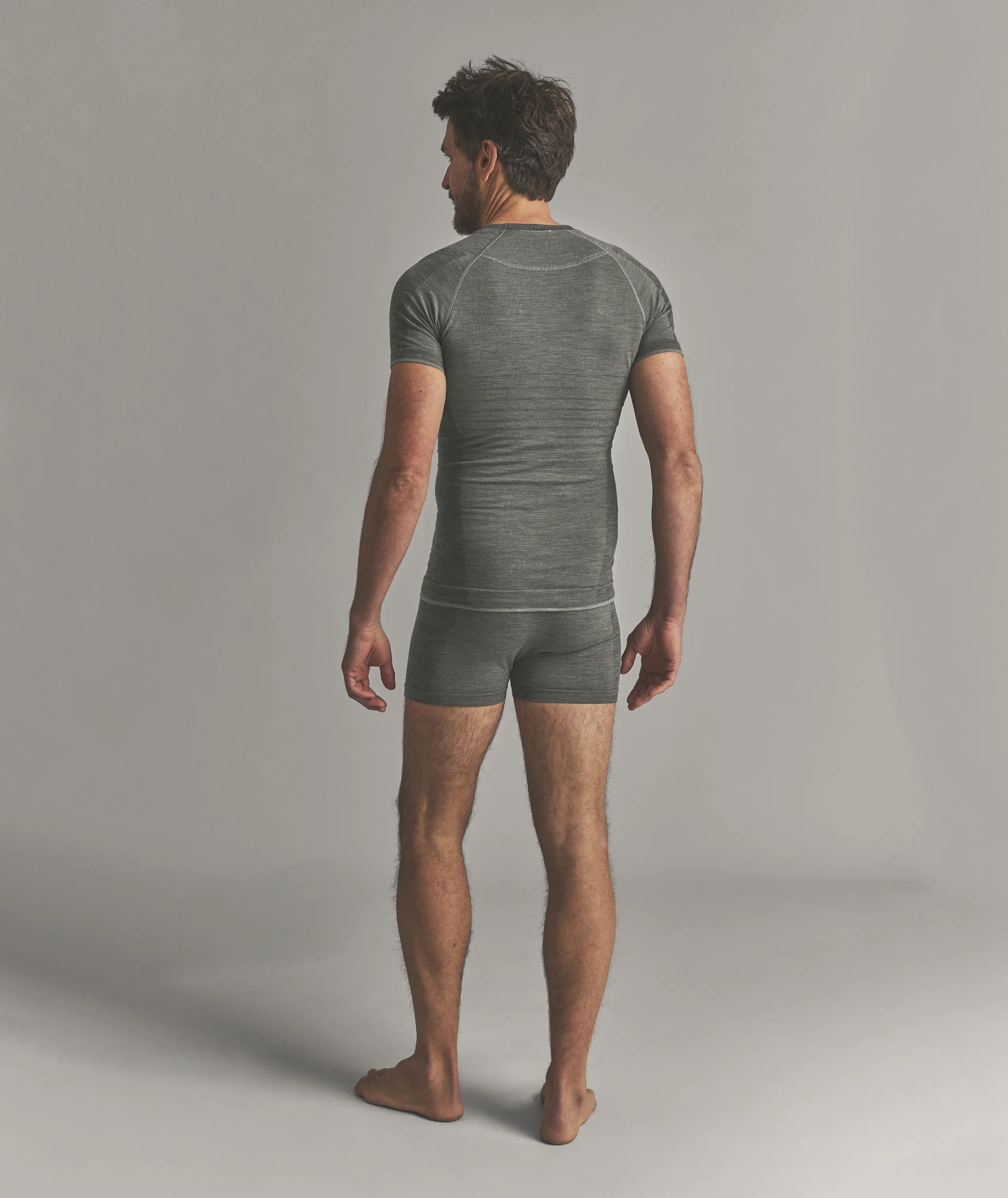 athletic wear, minimally striped, shorts, longline shirt, gray