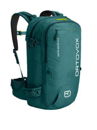 Haute Route backpack, hiking, teal, water-resistant, front-zip