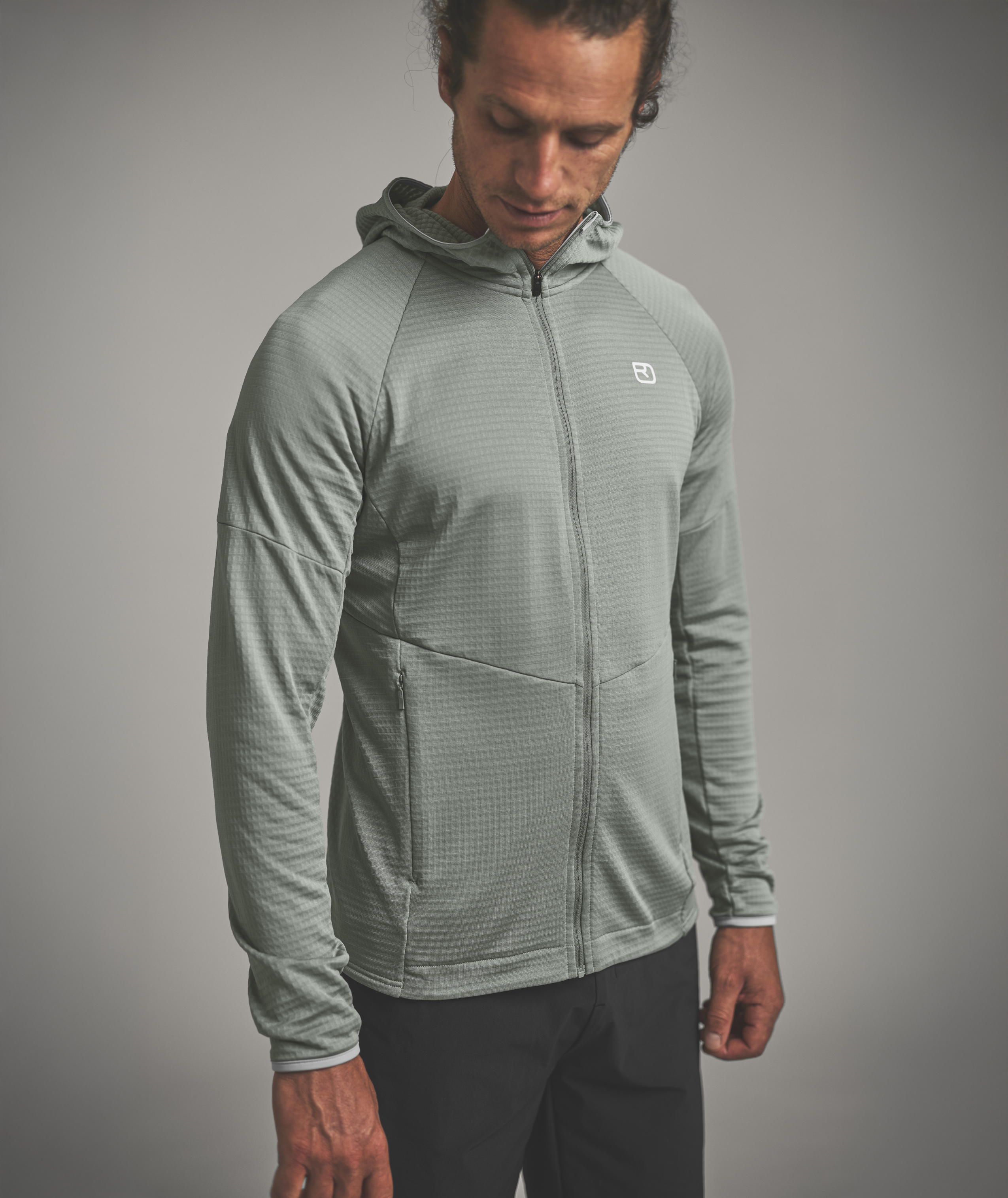 87105-FLEECE_LIGHT_GRID_HOODY_M-D-02 hoodie, zipper, gray, long-sleeve, pocket