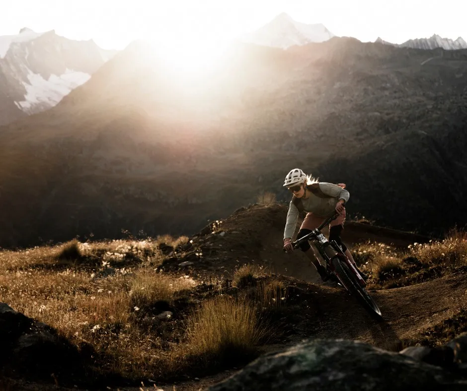 mountain biking, biker, mountain trail, sunrise, athlete