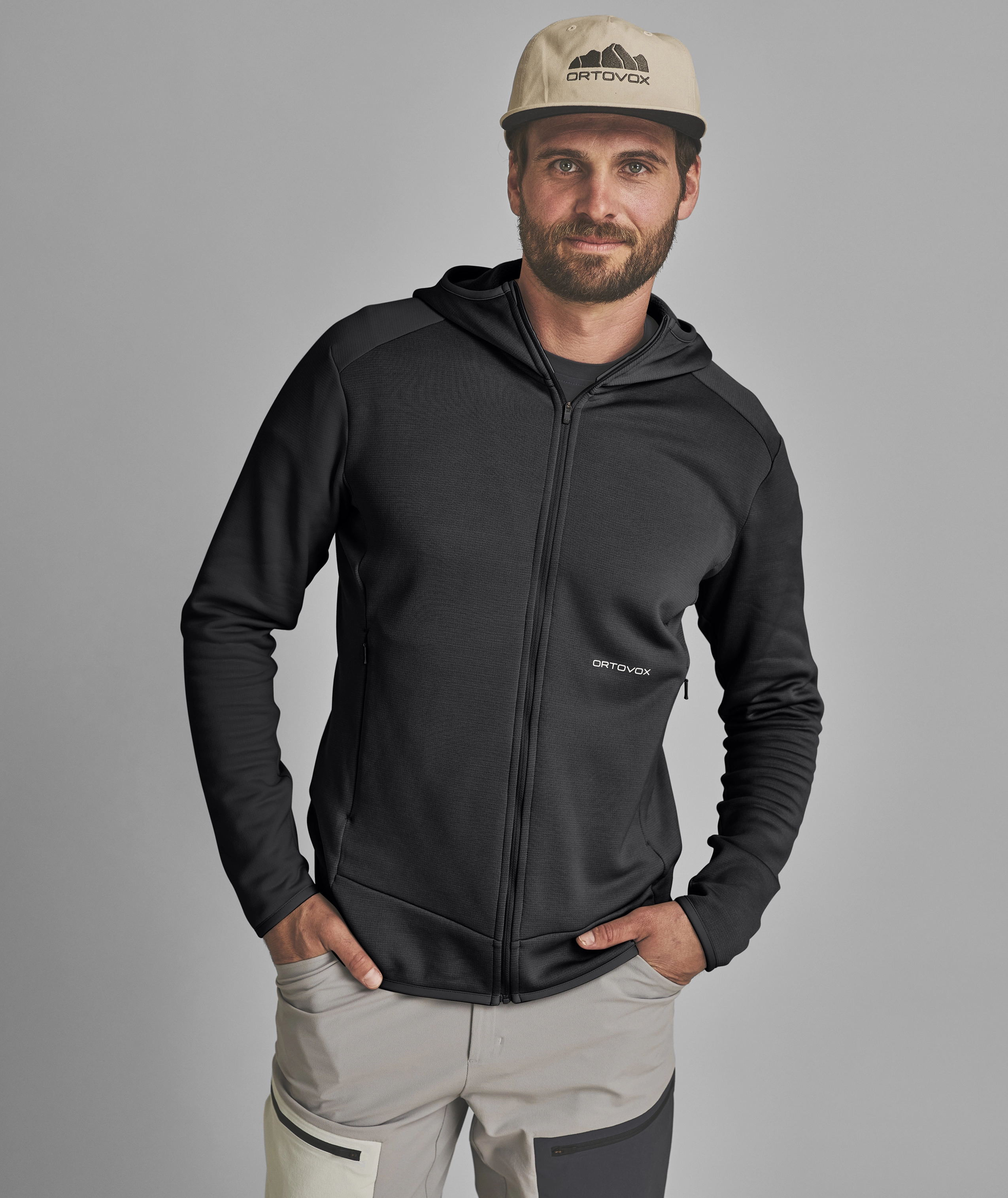 FLEECE LIGHT HOODY M hoodie, zip-up, dark gray, logo-less, cap