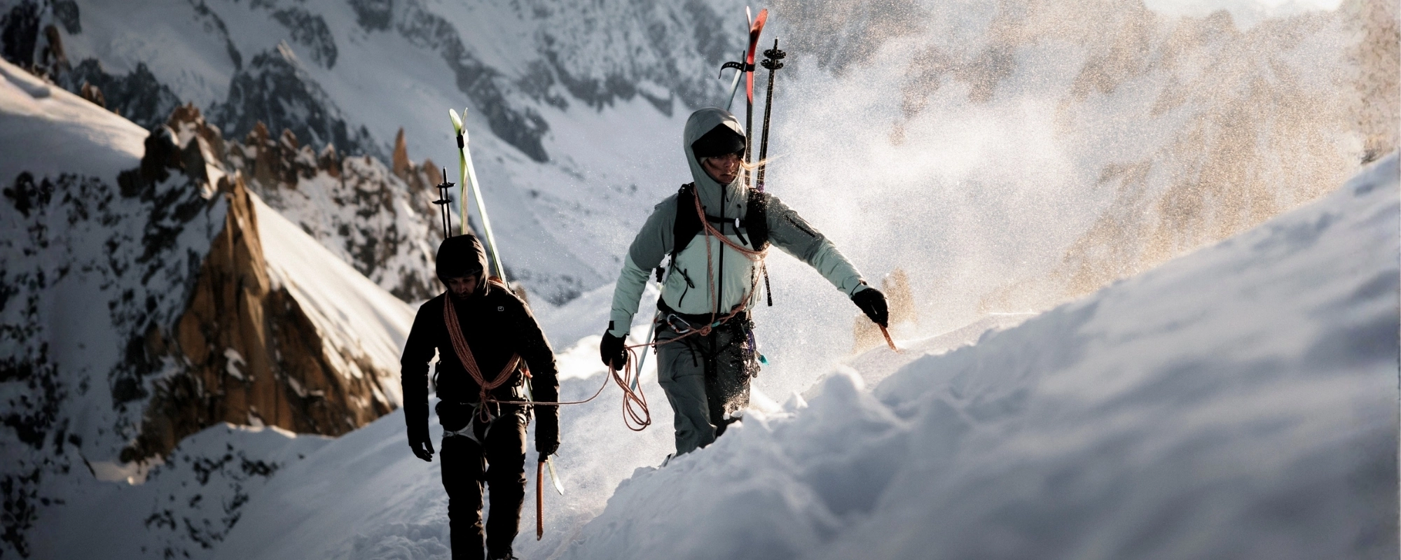 ORTOVOX_Header_New_Collection_w2627_Desktop skiing, ski gear, snow, hikers, climbing rope