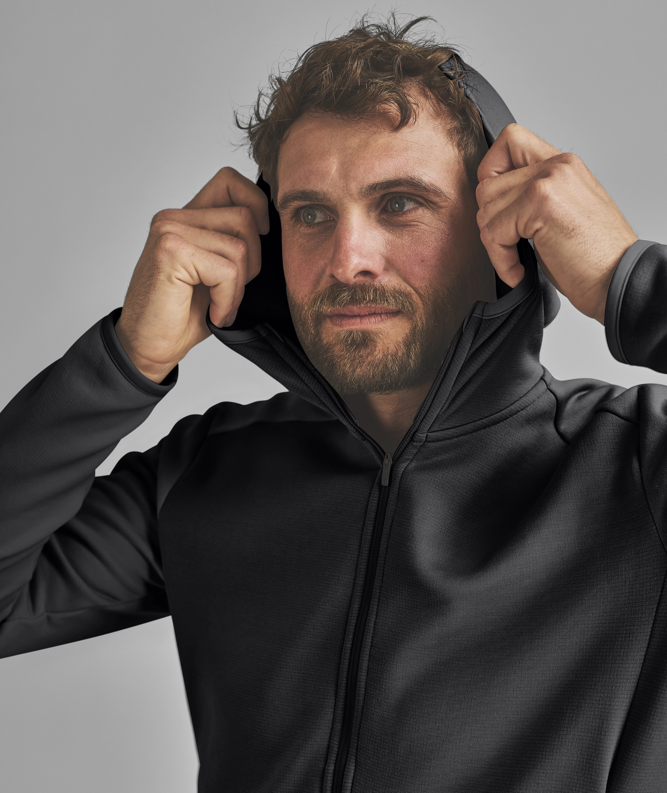 FLEECE LIGHT HOODY M hoodie, black, zipper, hood, fleece
