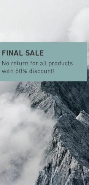 DEALS_eyecatcher_CAN sale, no return, final sale, discount, banner, mountains, fog, rocky, stone, summit
