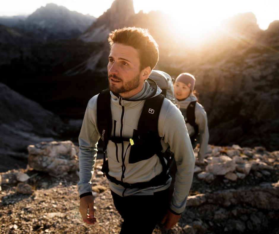hiking, backpack, outdoor, jacket, mountains