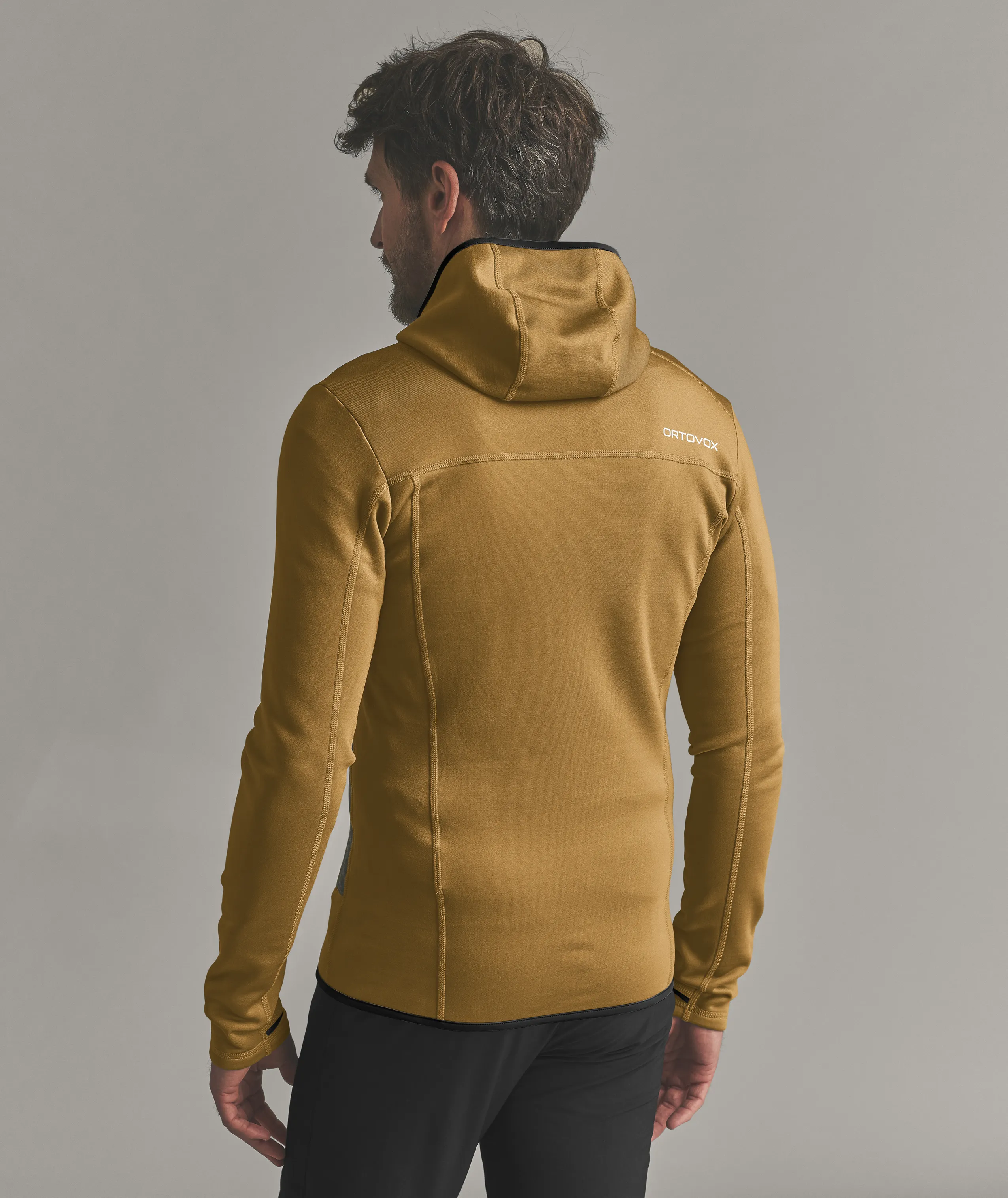 hoodie, fleece, hooded, golden-brown, back