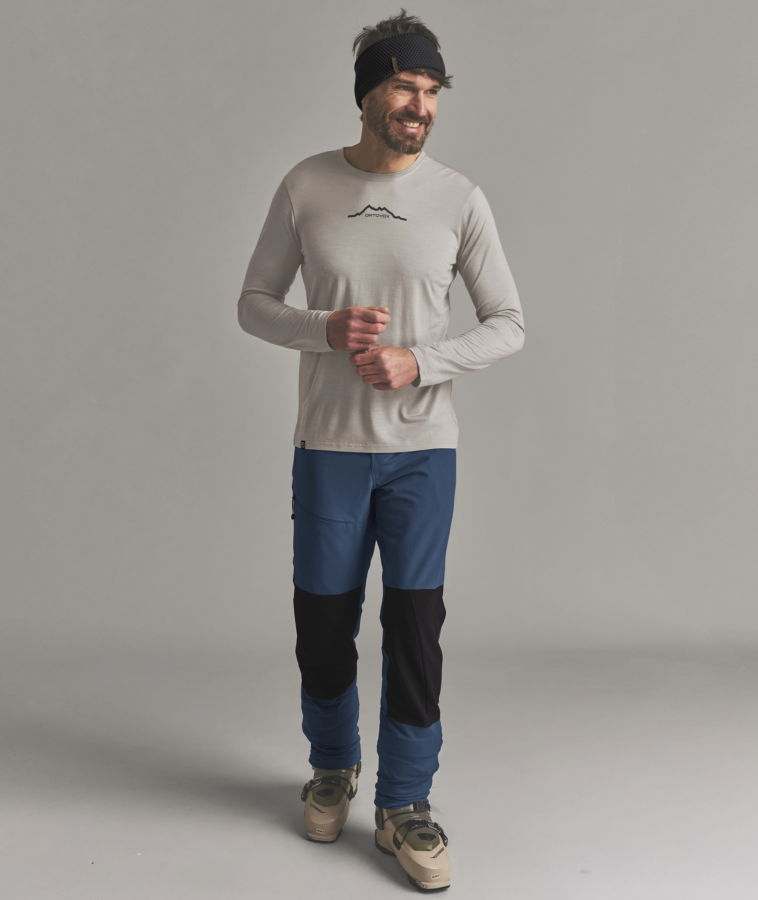 ROCK’N'WOOL HEADBAND long-sleeve tee, base layer, graphics logo, soft beige, outdoor pants