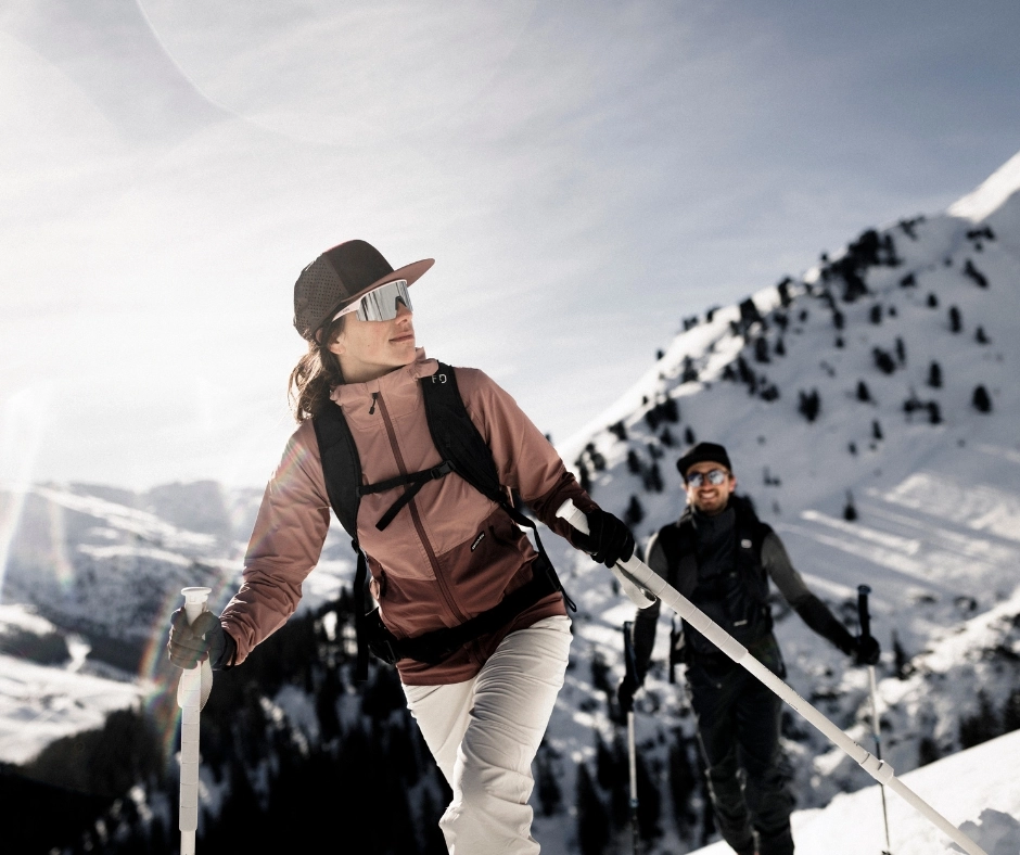 skiing, snow, backpack, poles, goggles