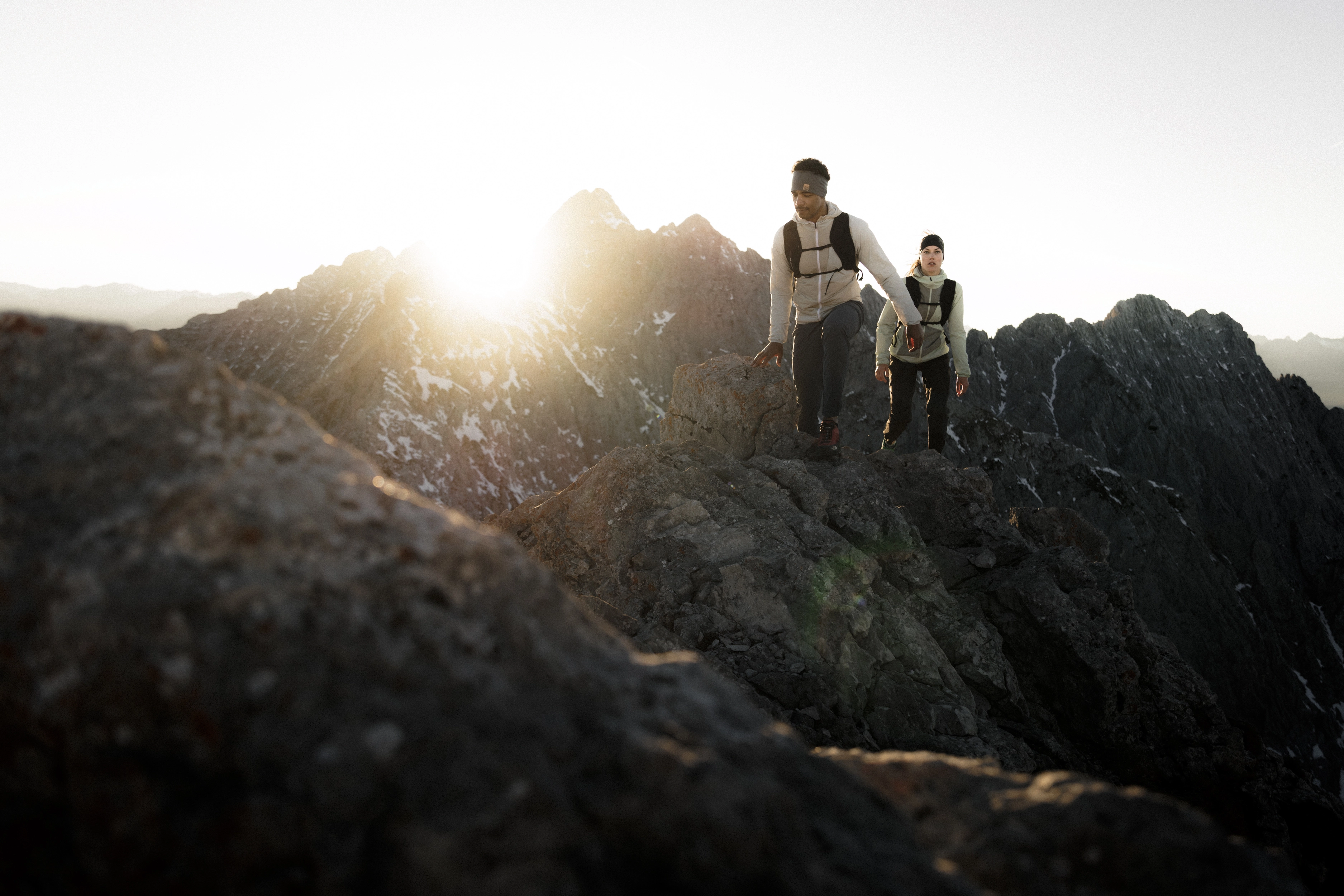 mountain, hikers, backpacks, windbreaker, outdoor