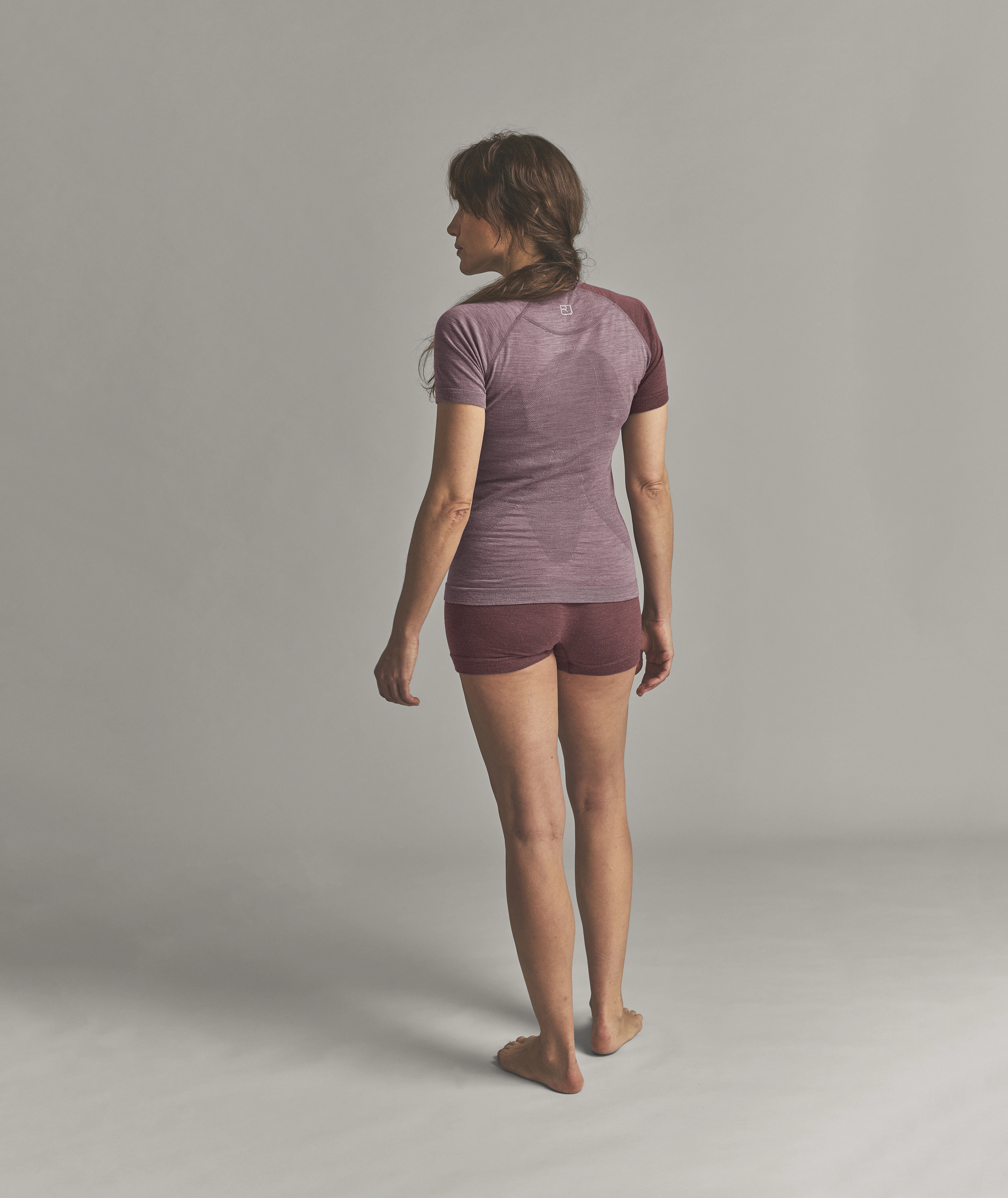 woman, t-shirt, shorts, activewear, maroon