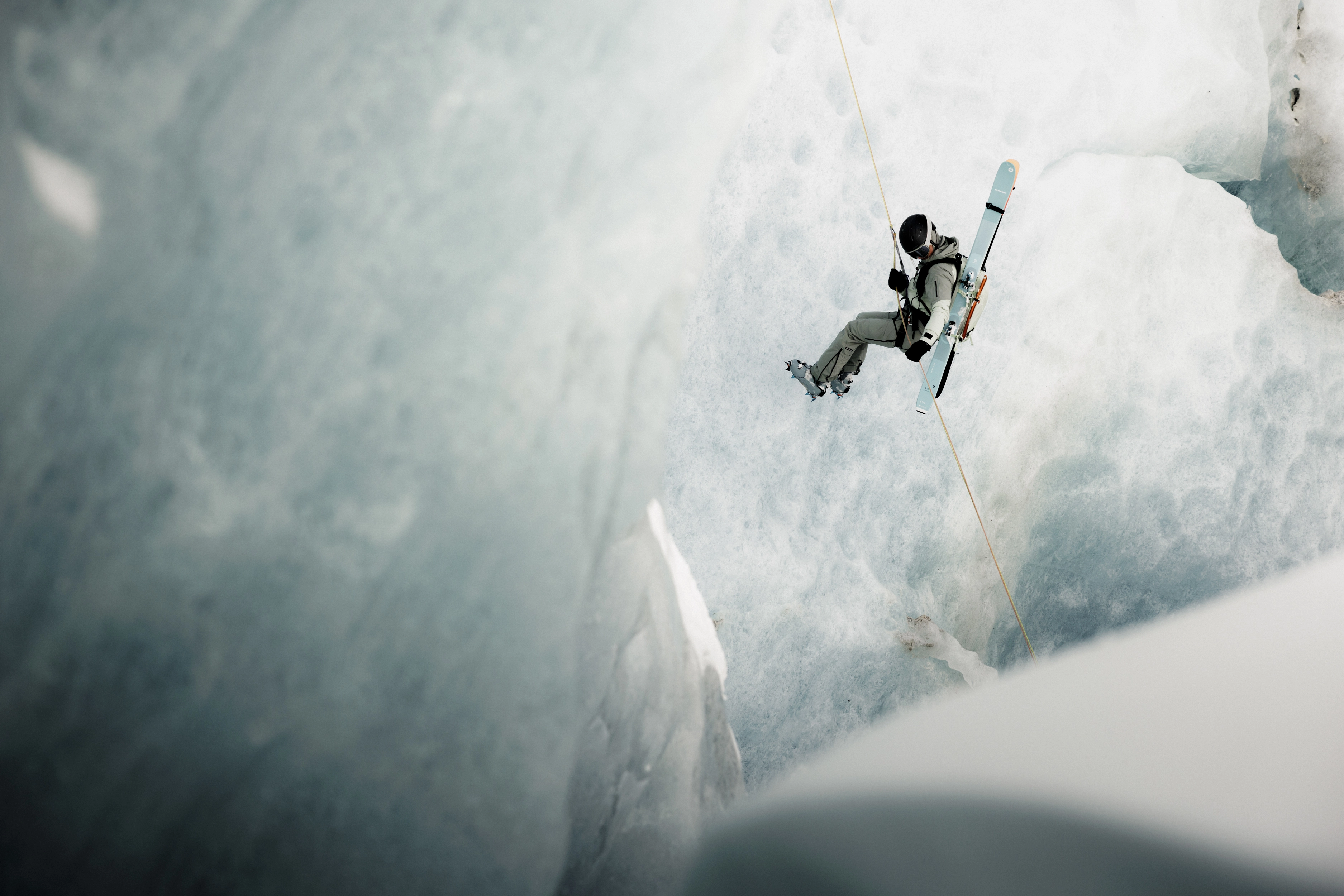 ski, skier, ice, slope, rope