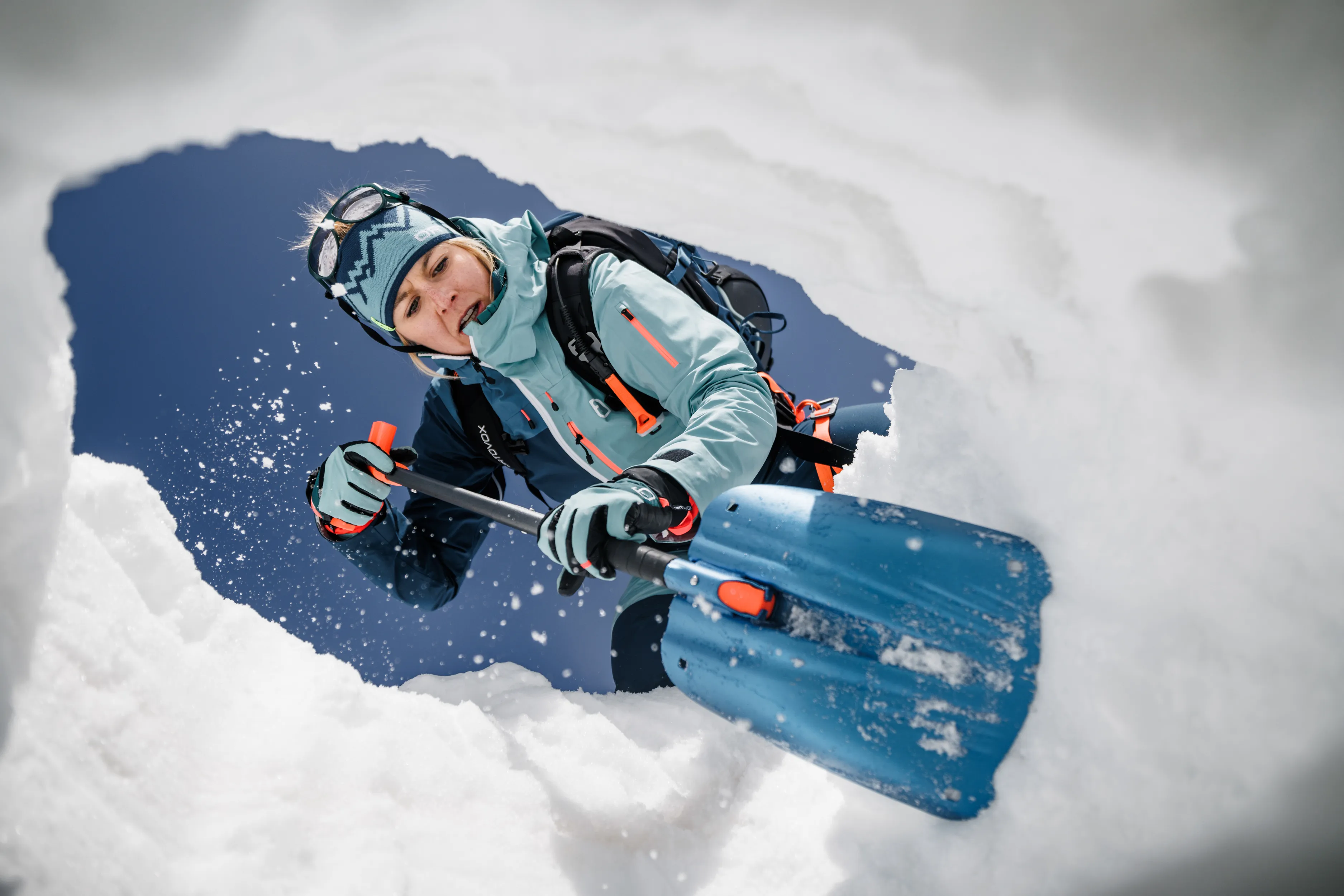 snow, skiing, jacket, gloves, ice-axe