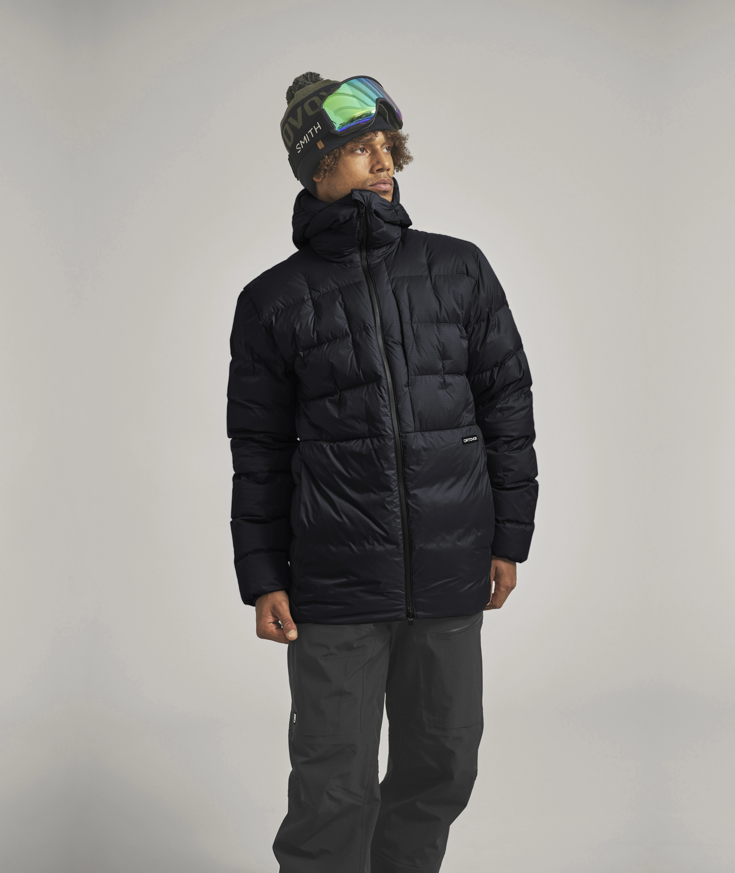 puffer jacket, down jacket, black, hooded, zipper
