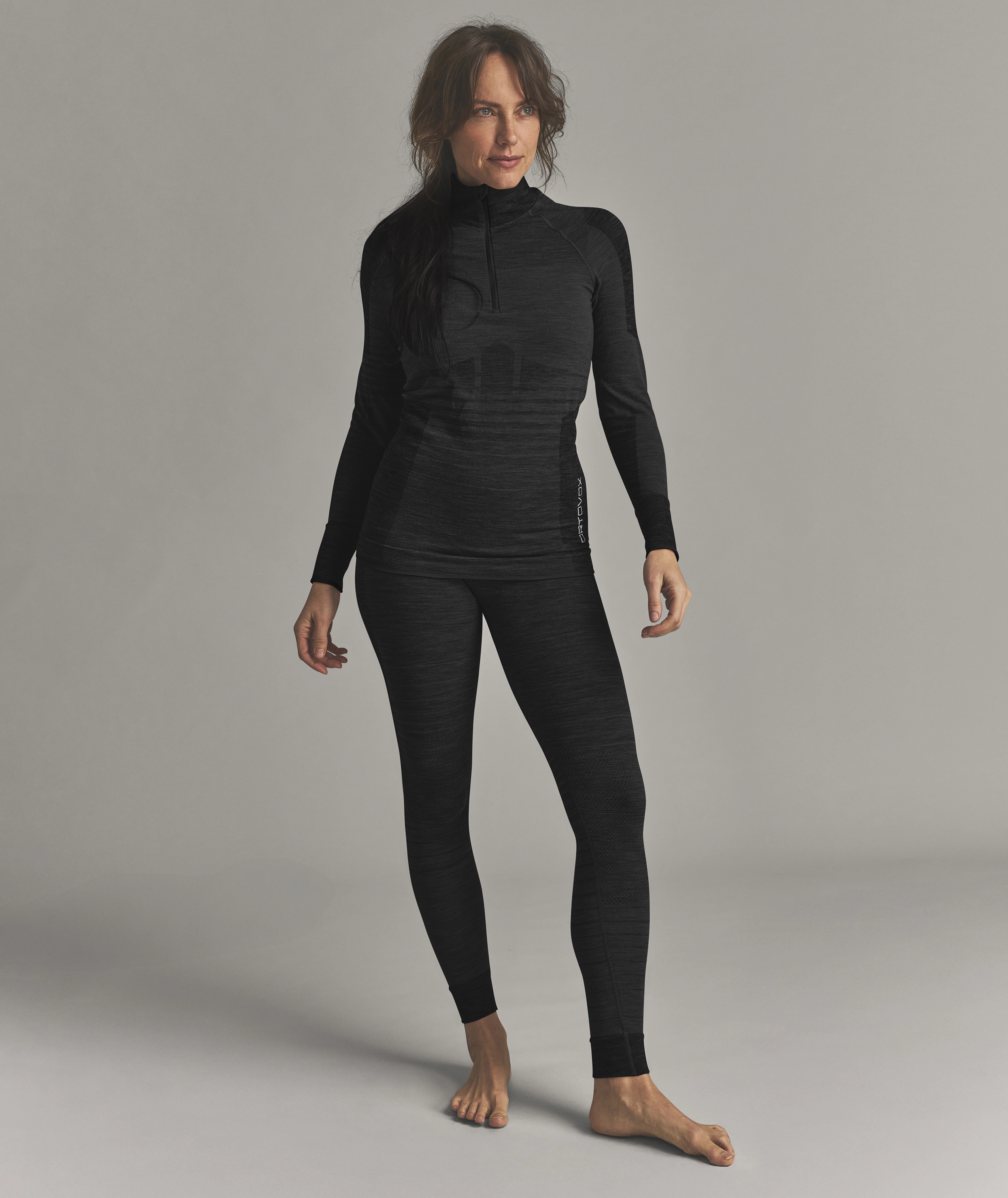 230 COMPETITION LONG PANTS W turtleneck, long-sleeve, fitness top, black leggings, activewear