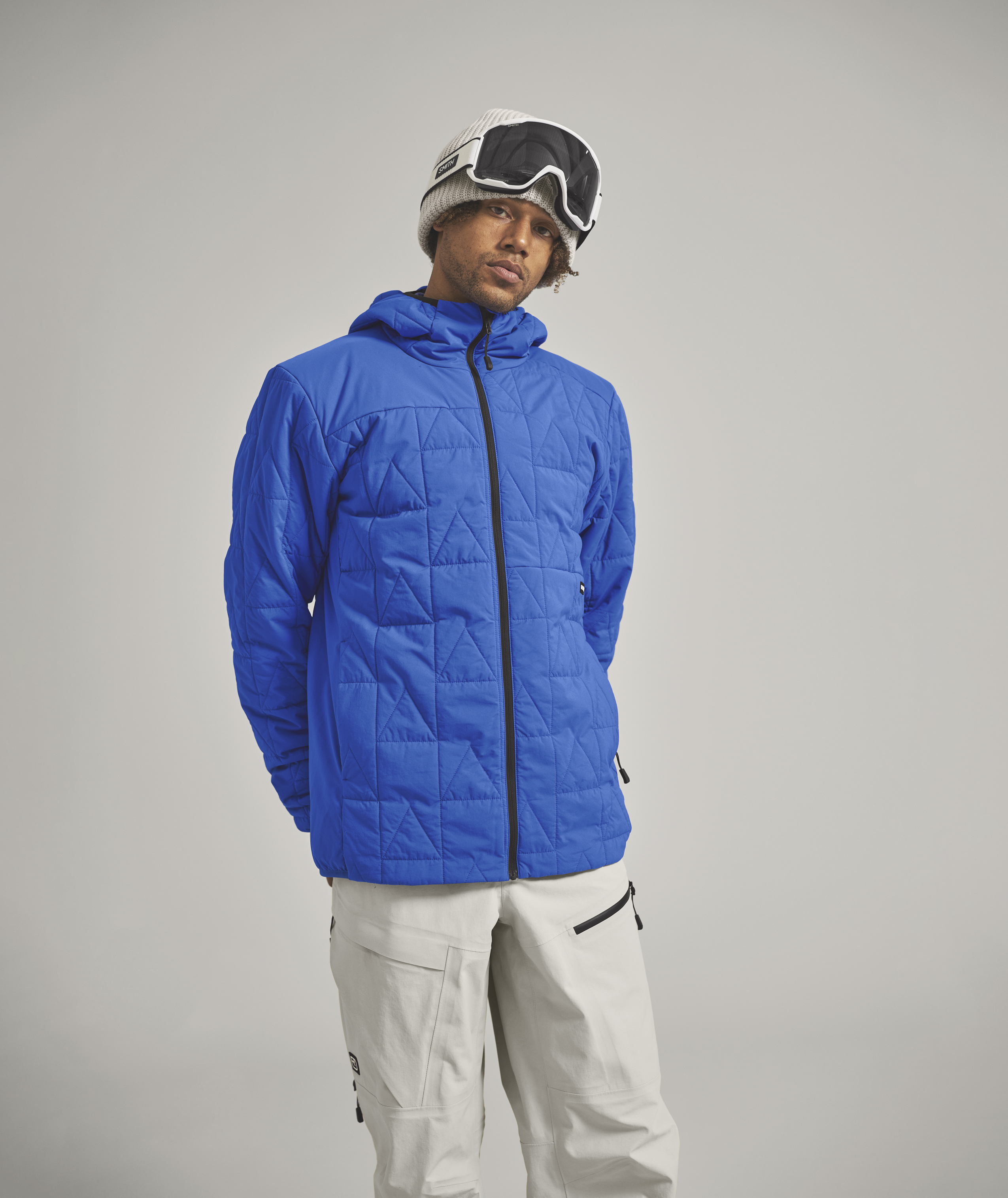 jacket, puffer, hooded, blue, zipper