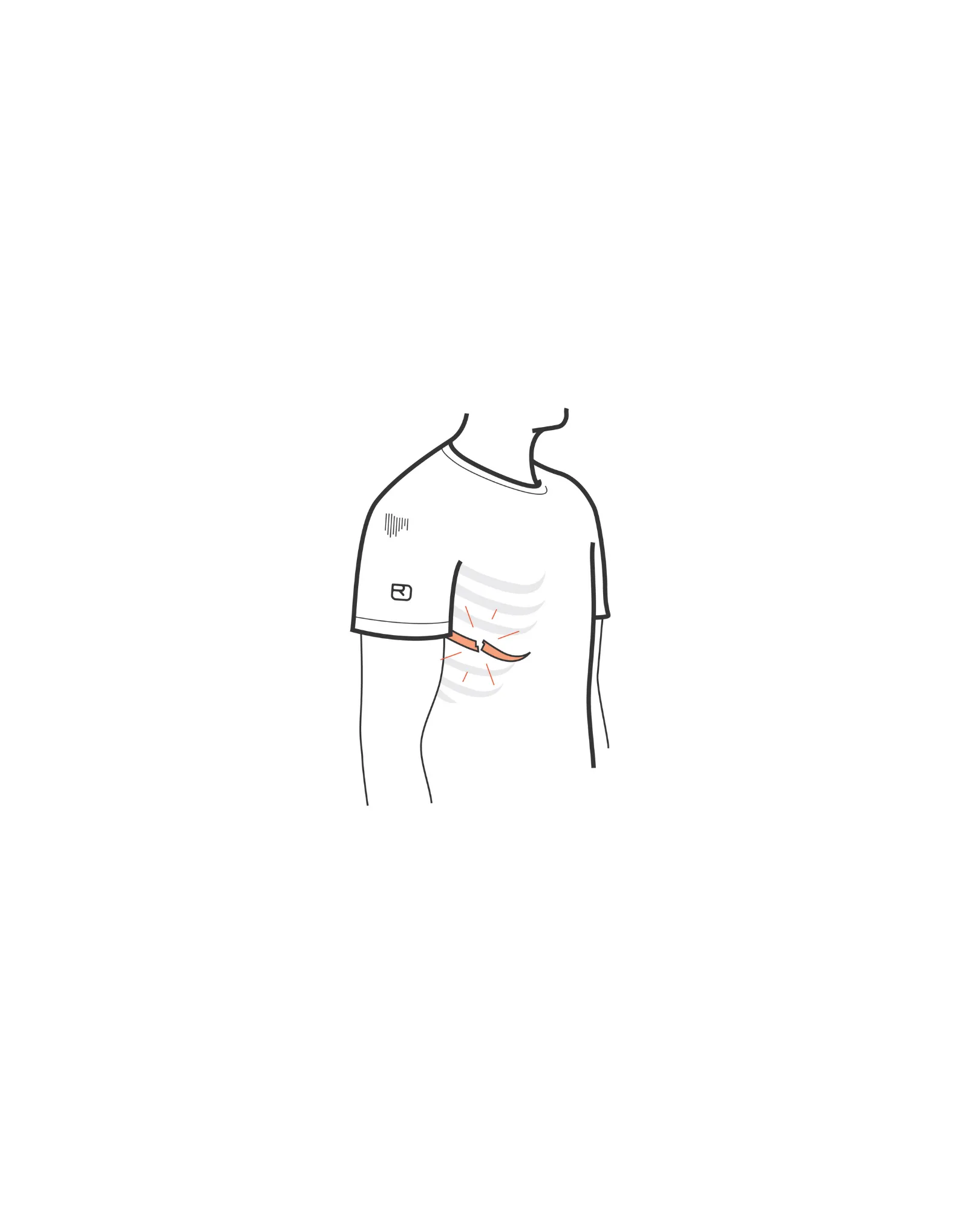 tshirt, short sleeve, graphic, illustration, man chest, t-shirt, short sleeve, chest wound, injury first aid, illustration, t-shirt, short sleeve, logo patch, torso, illustration, tshirt, pocket, orange stitching, short sleeve, illustration