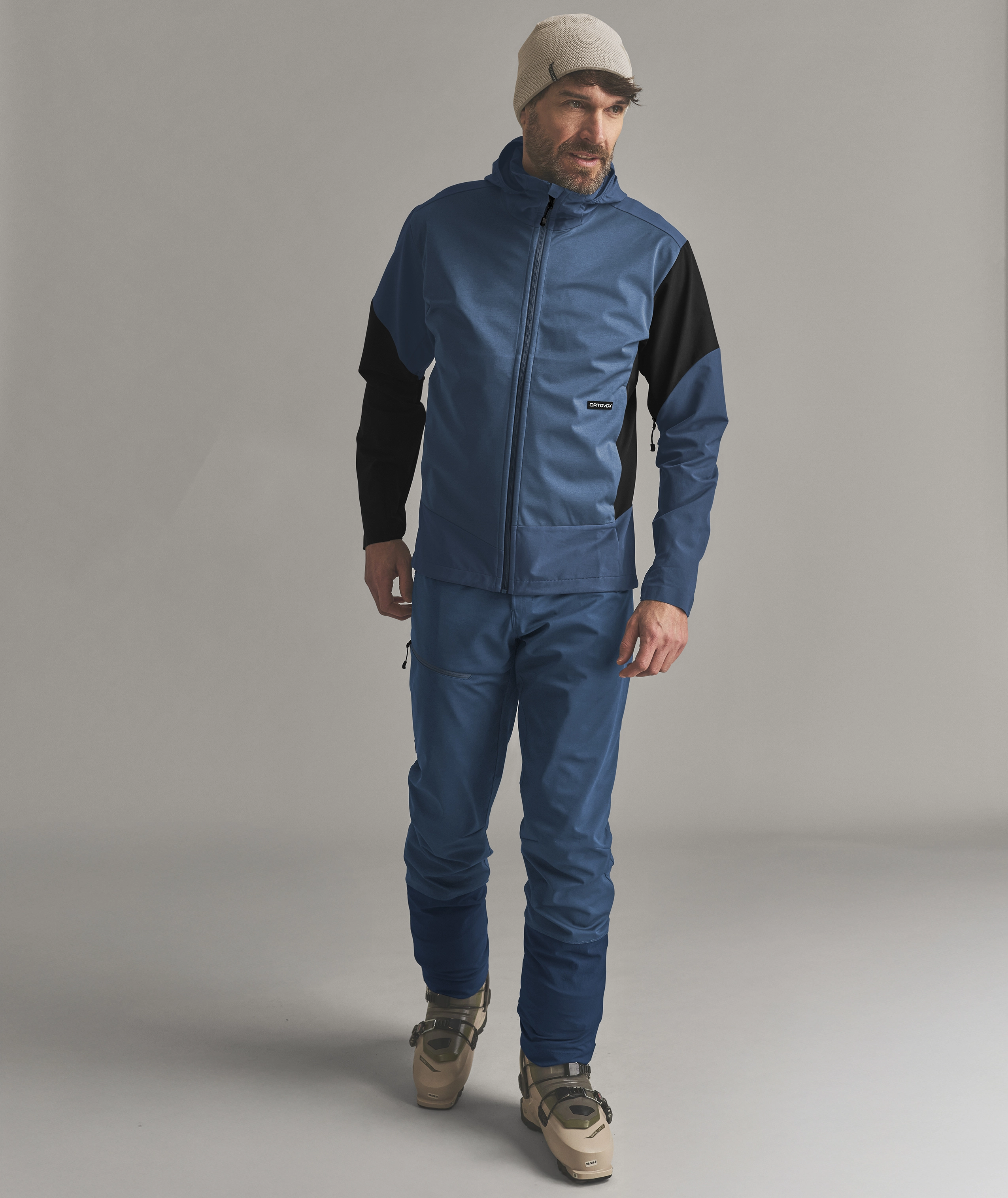 ROCK’N'WOOL BEANIE jacket, softshell, blue, black sleeves, zipper